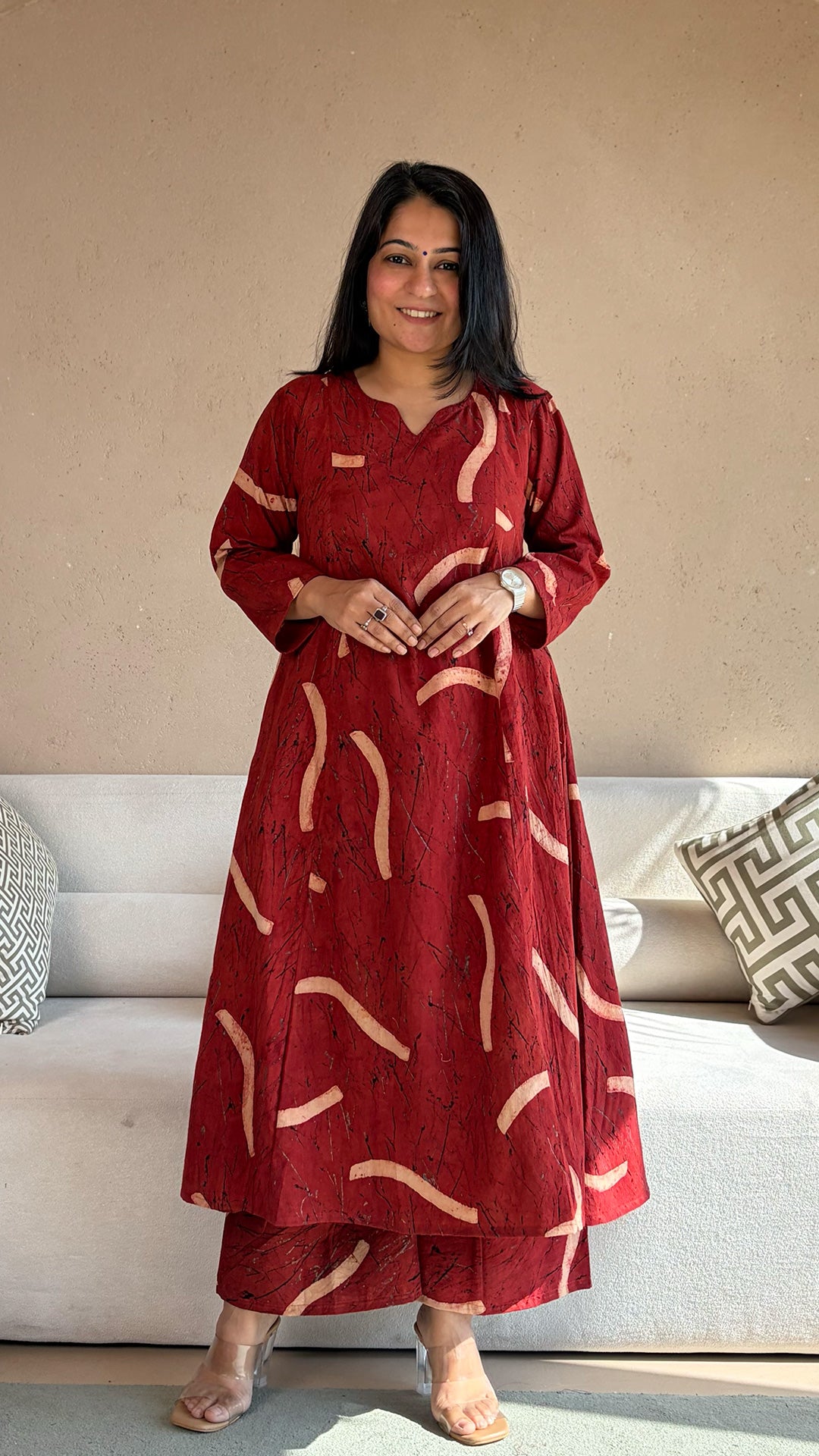 Akira Ajrakh Kali Kurta In Cotton - Red