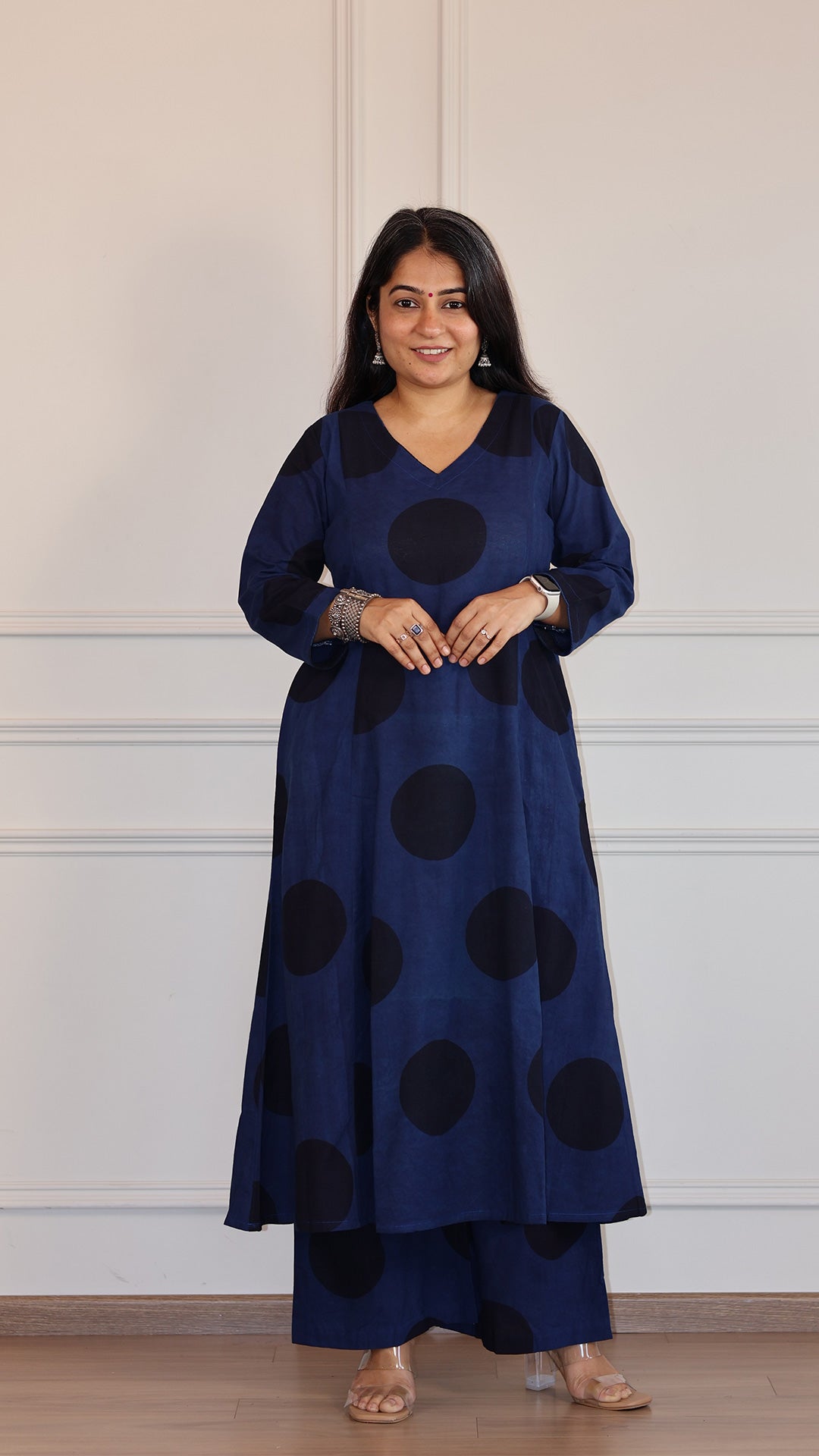 Indigo/Black Polka Ajrakh Cotton Hand Block Kurta