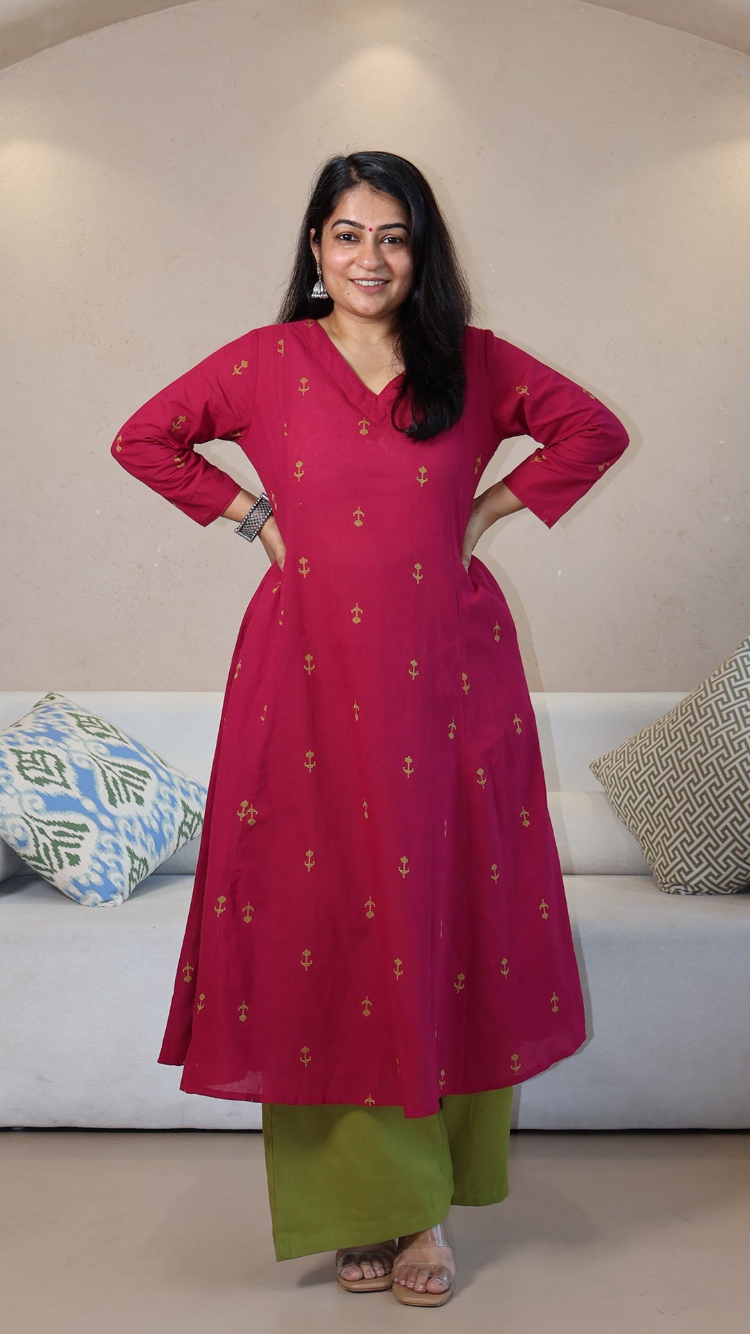 Eesha Handwoven Cotton Kurta - Pink