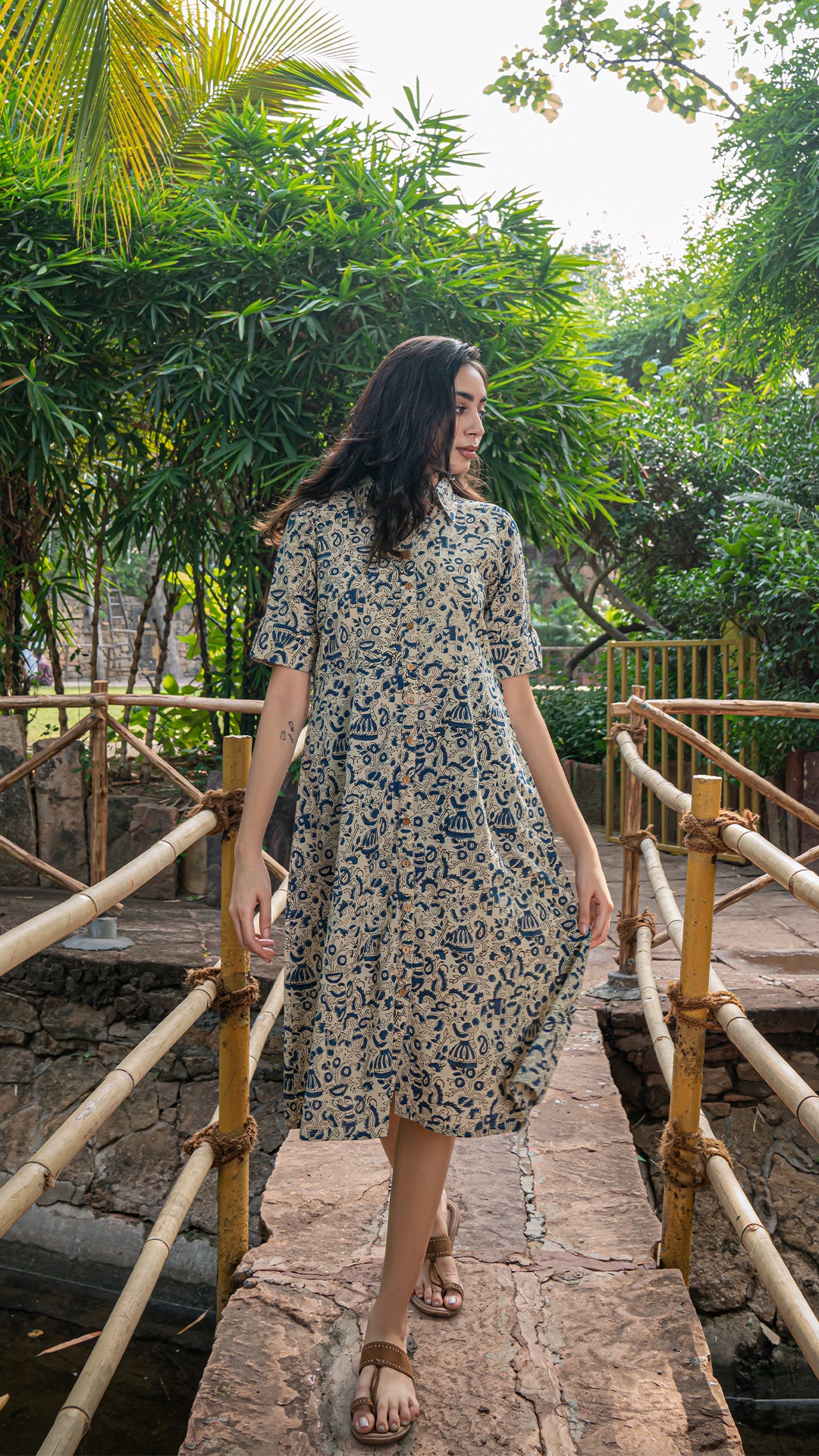 Heta Kalamkari Hand Block Cotton Shirt Dress