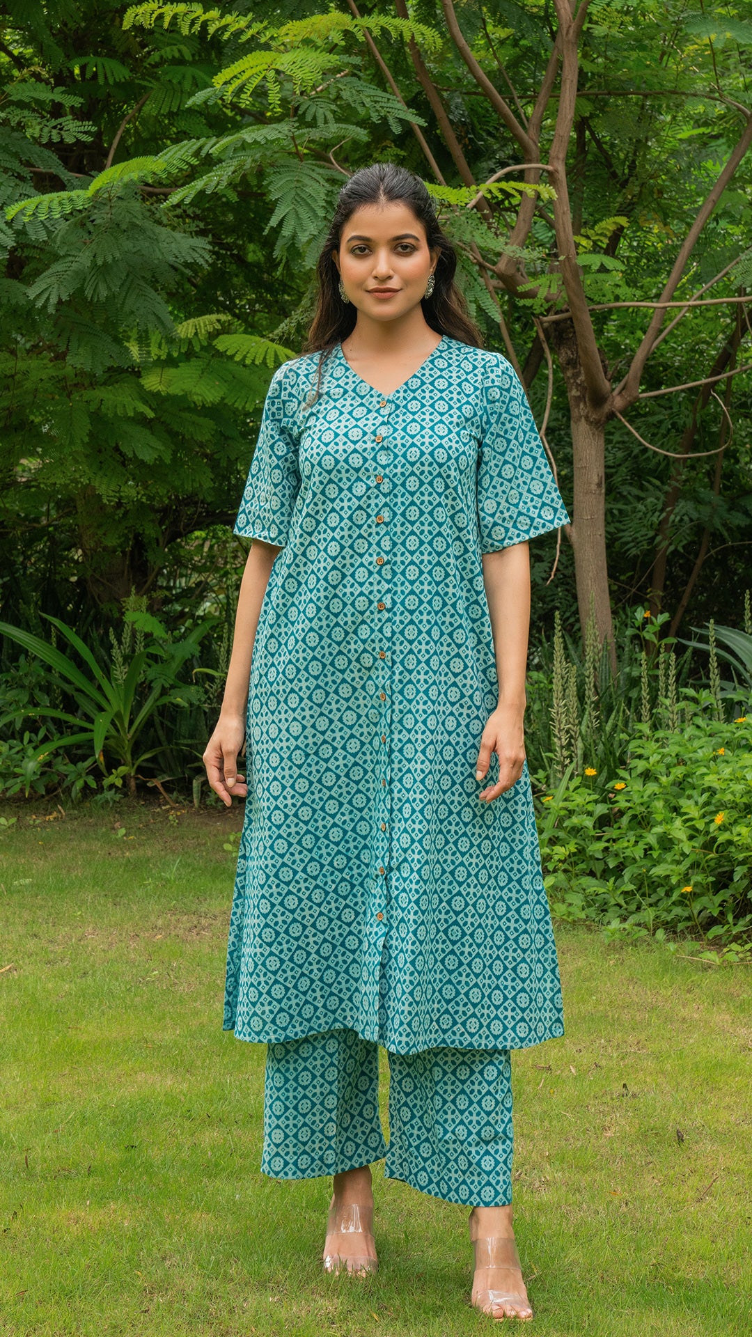 Aasma Dabu Hand Block Cotton Kurta - Turquoise