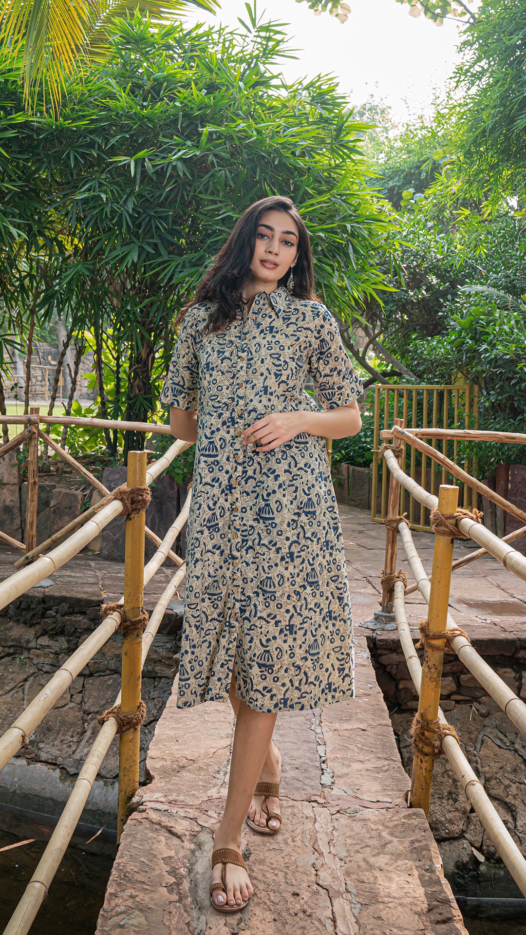 Heta Kalamkari Hand Block Cotton Shirt Dress