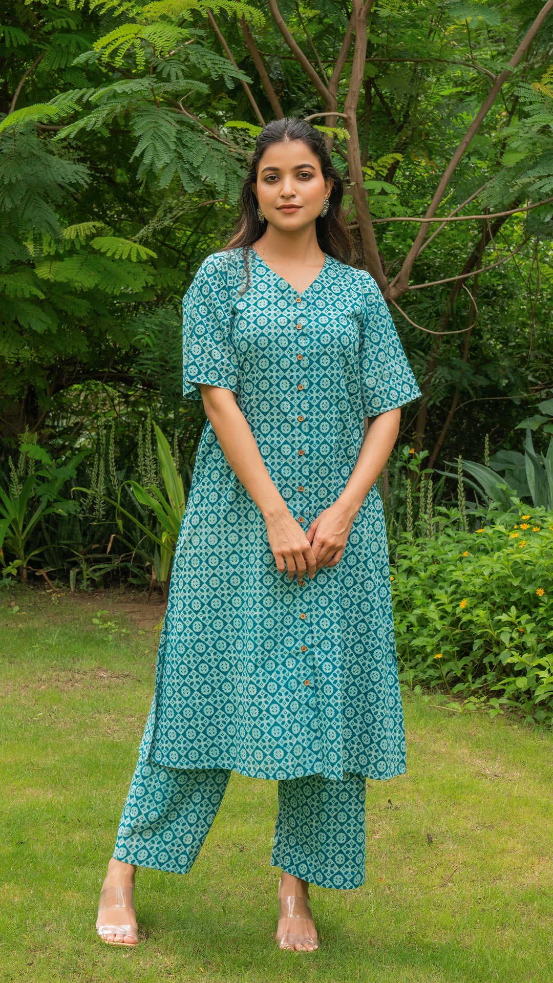 Aasma Dabu Hand Block Cotton Kurta - Turquoise