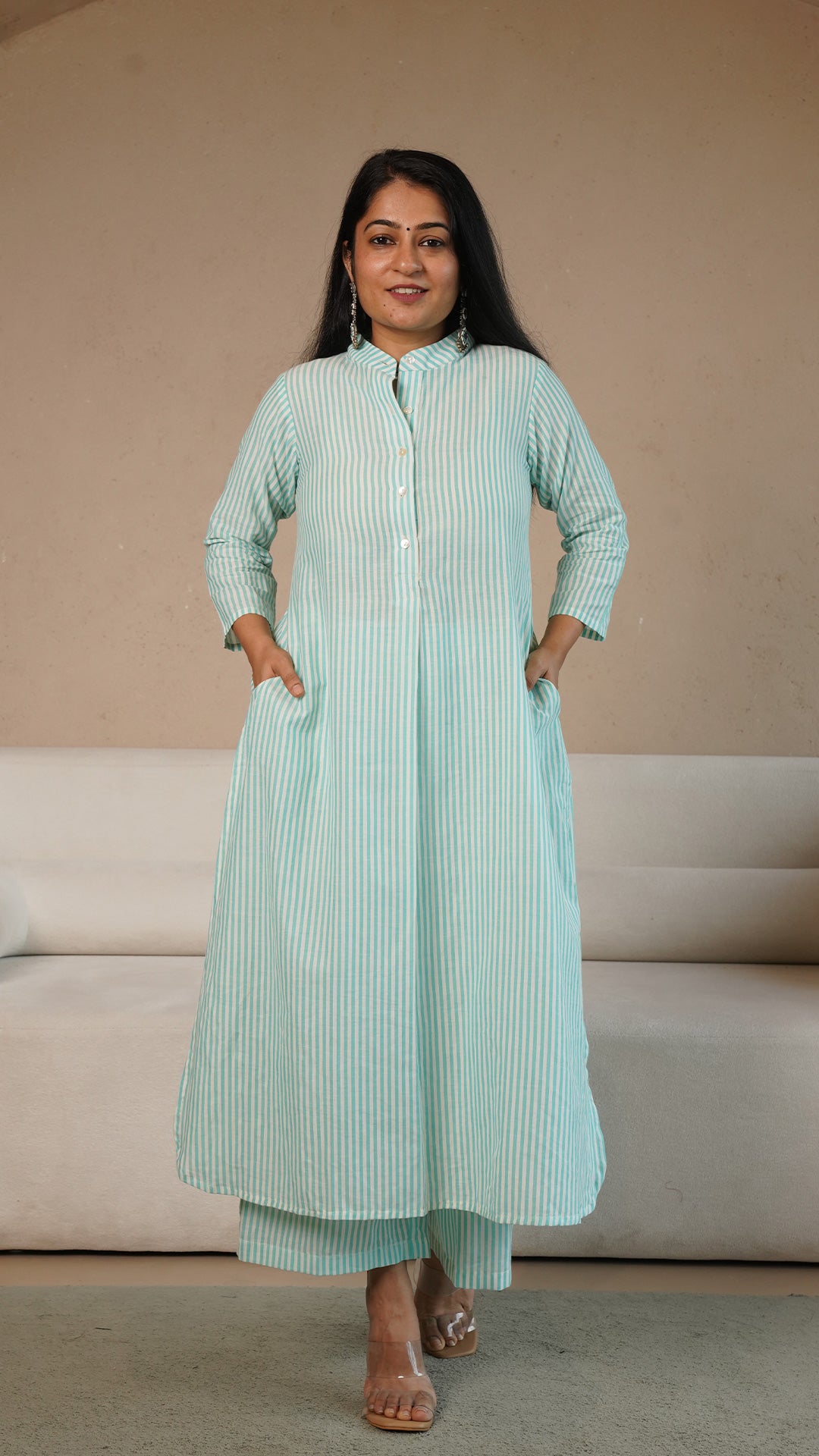 Green Stripes Hand Woven Cotton Kurta