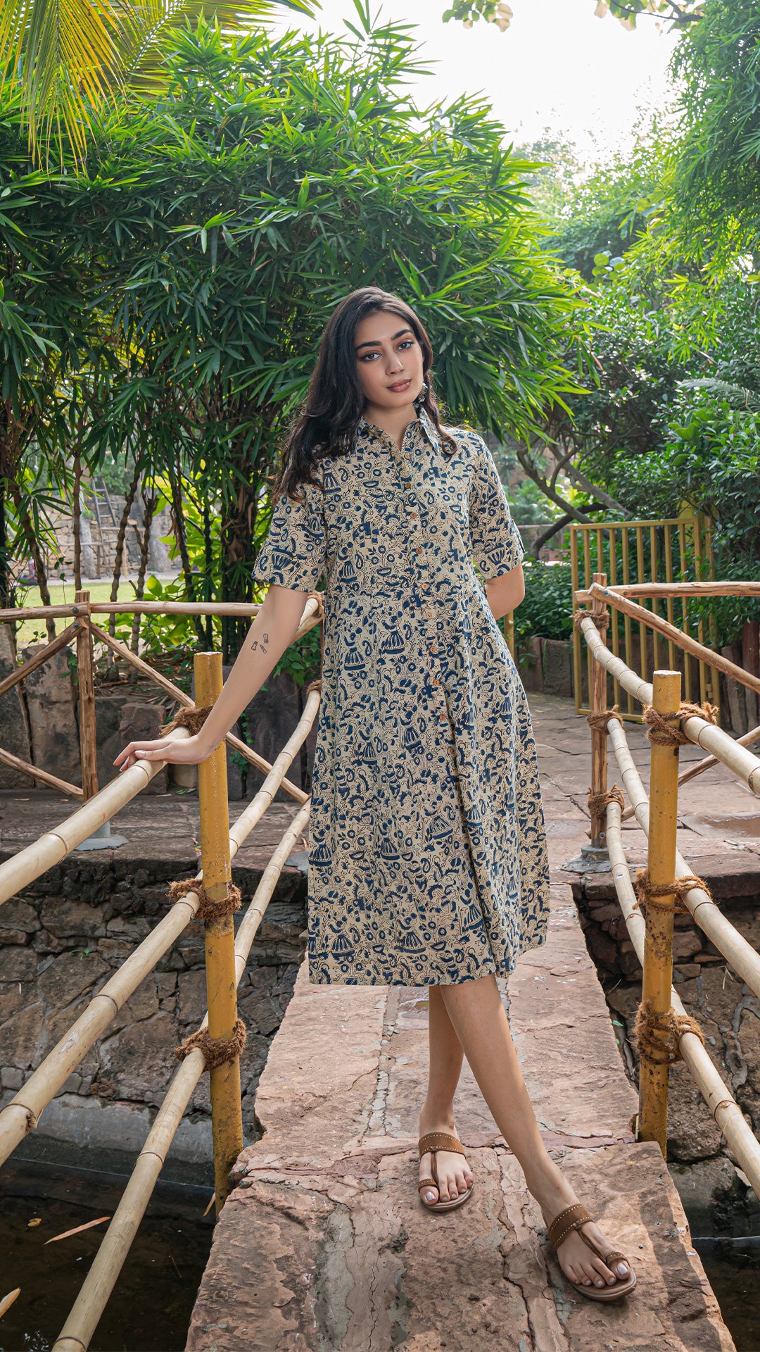 Heta Kalamkari Hand Block Cotton Shirt Dress