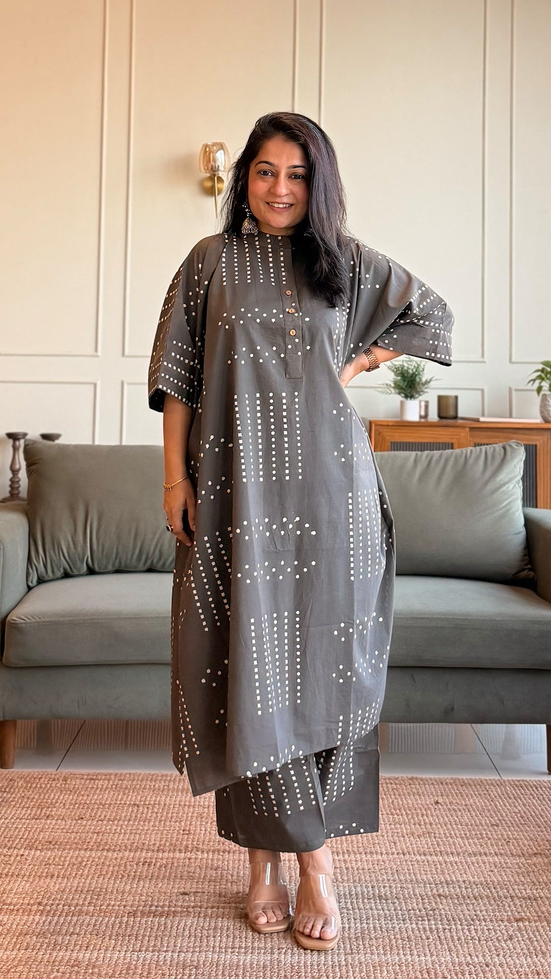 Hannah Cotton Kaftan Co-ord - Grey