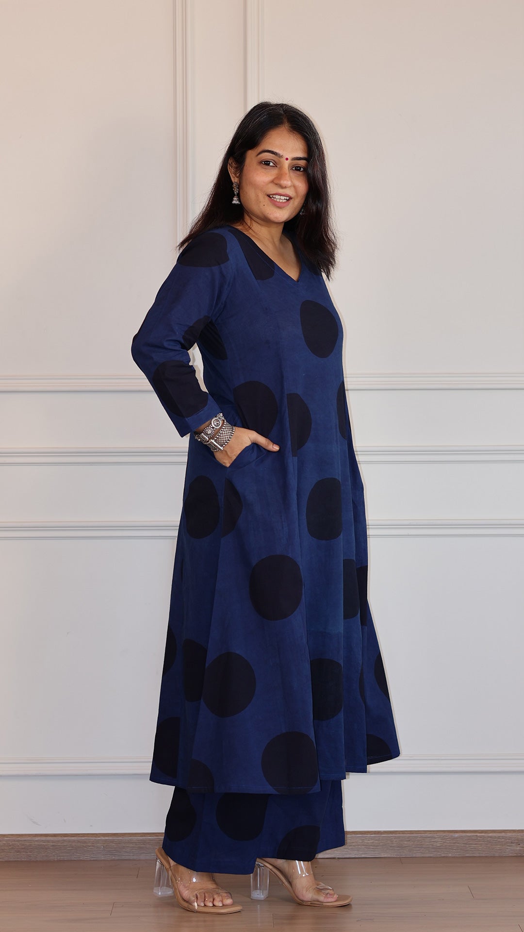 Indigo/Black Polka Ajrakh Cotton Hand Block Kurta