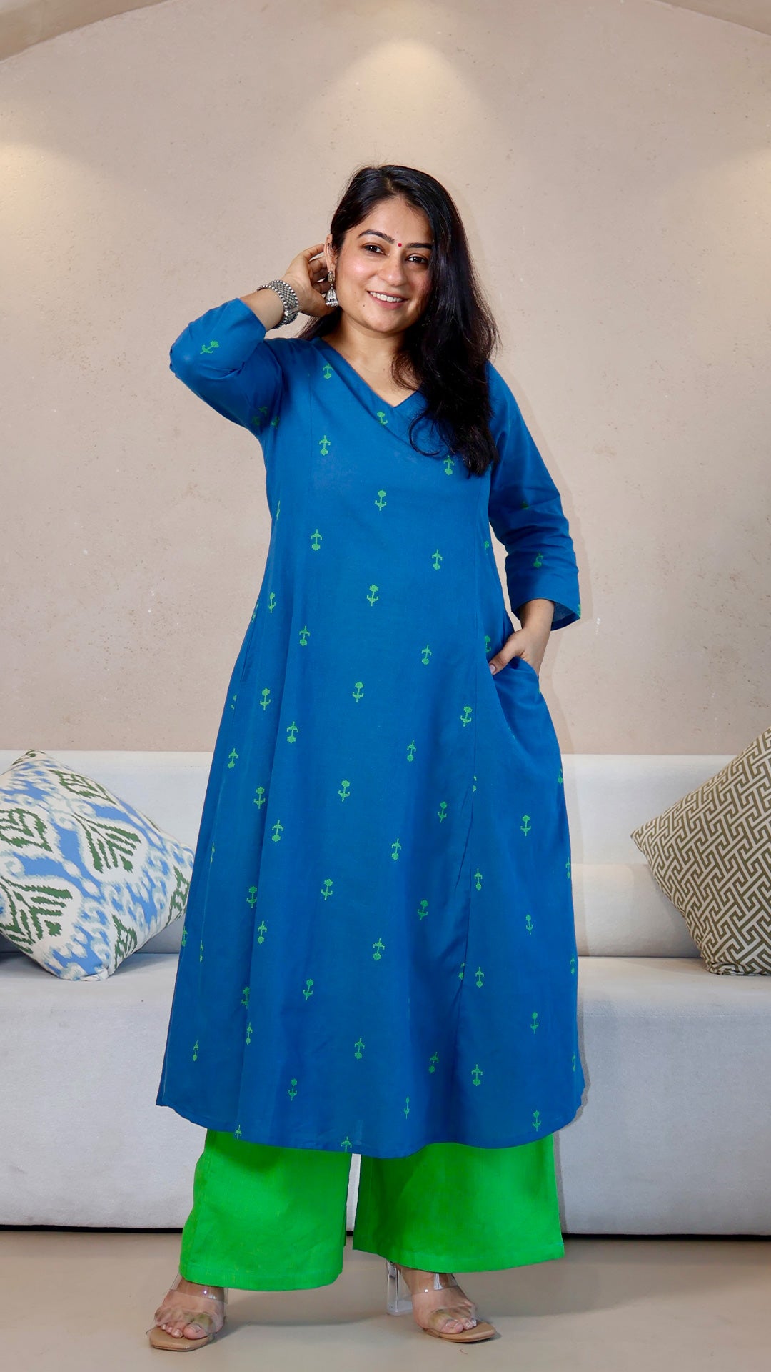 Anushka Handwoven Cotton Kurta - Blue