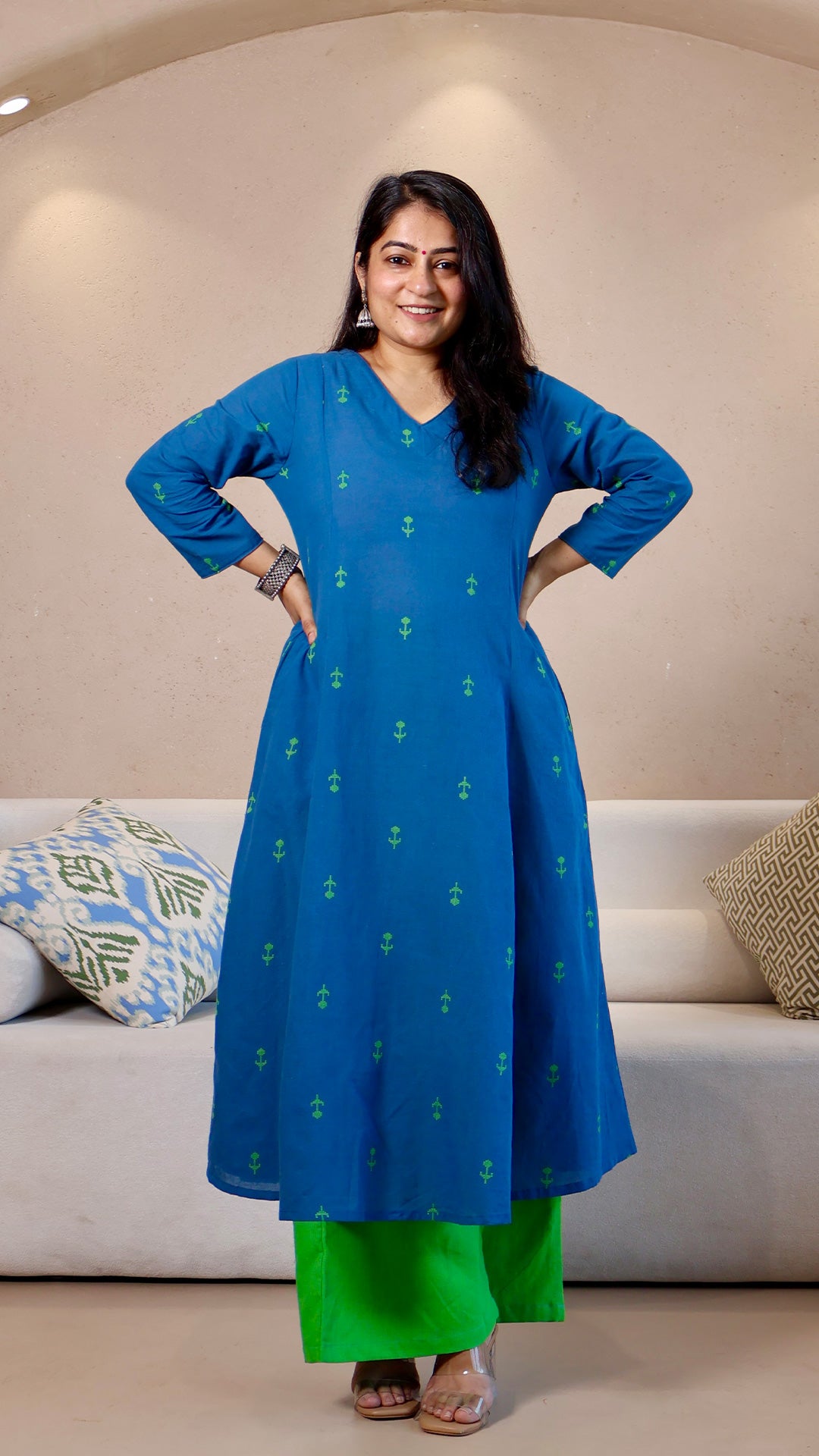 Anushka Handwoven Cotton Kurta - Blue