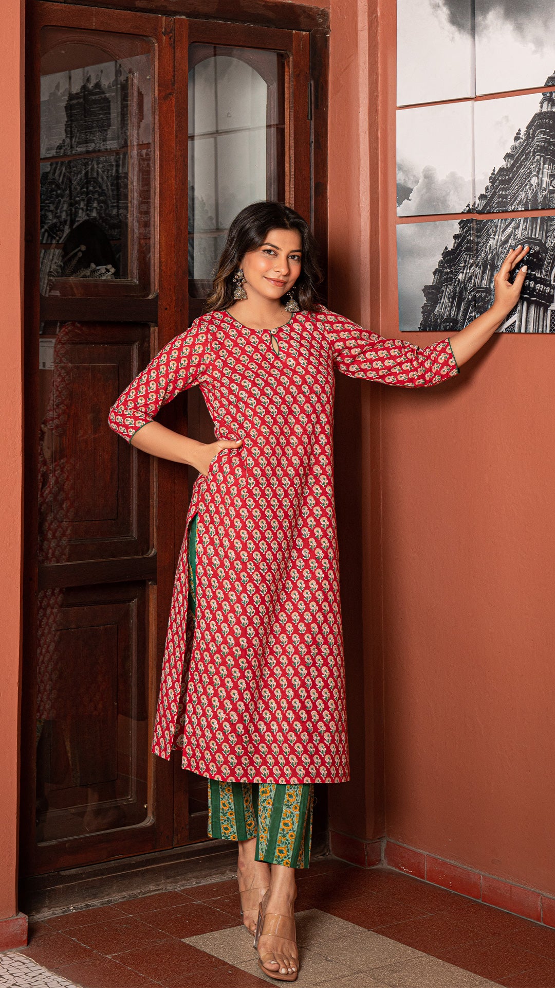 Aazra Sanganeri Hand Block Kurta - Red