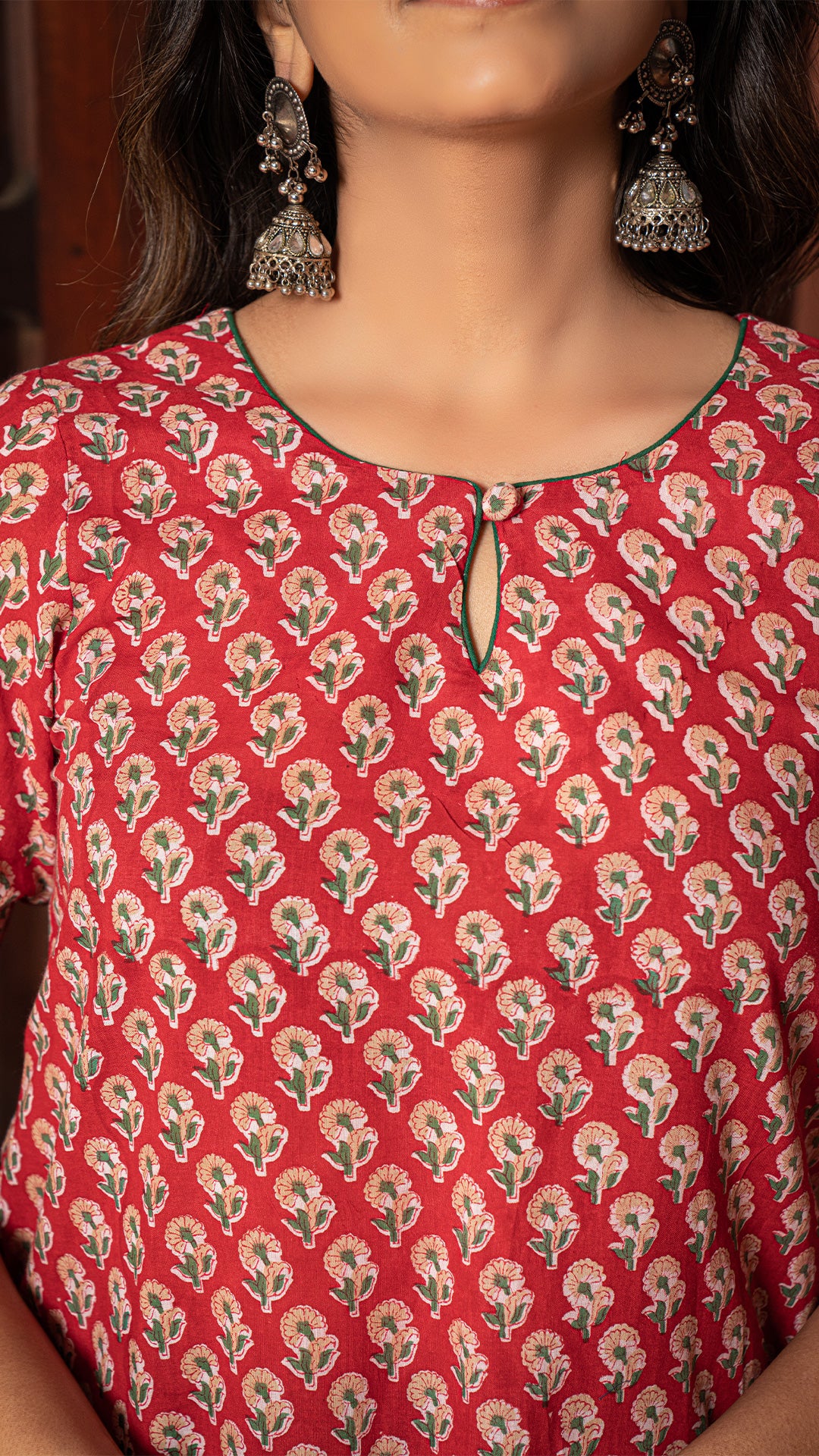 Aazra Sanganeri Hand Block Kurta - Red