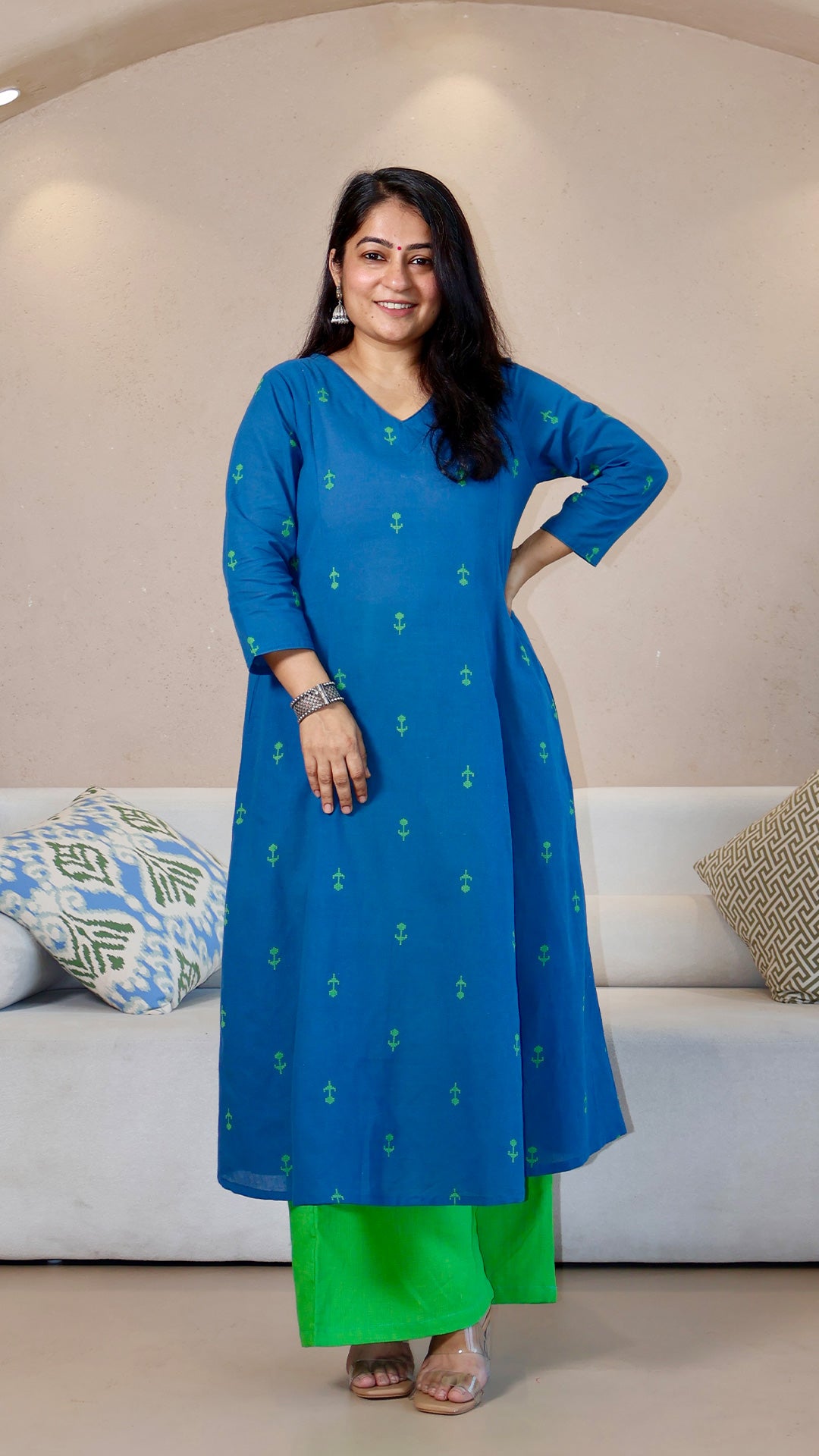 Anushka Handwoven Cotton Kurta - Blue