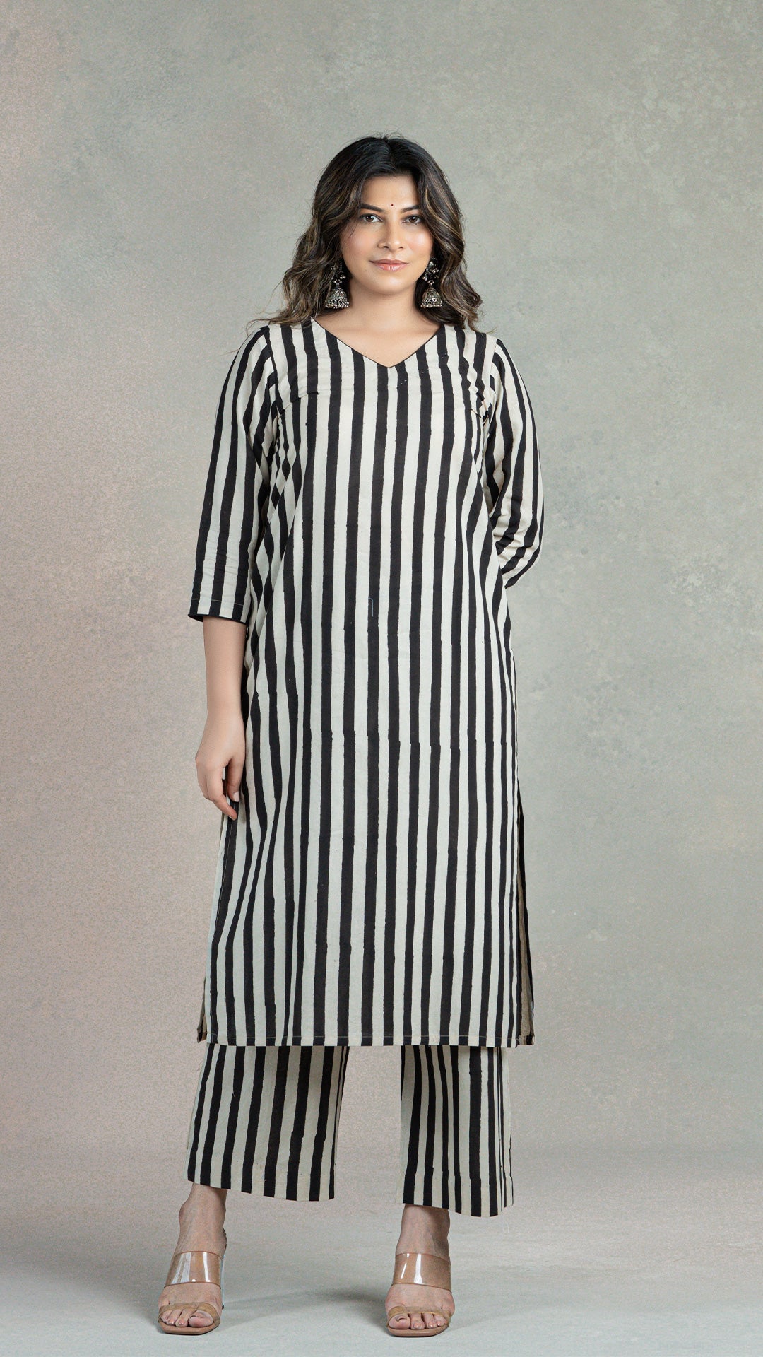 Black Stripes Hand Block Cotton Kurta