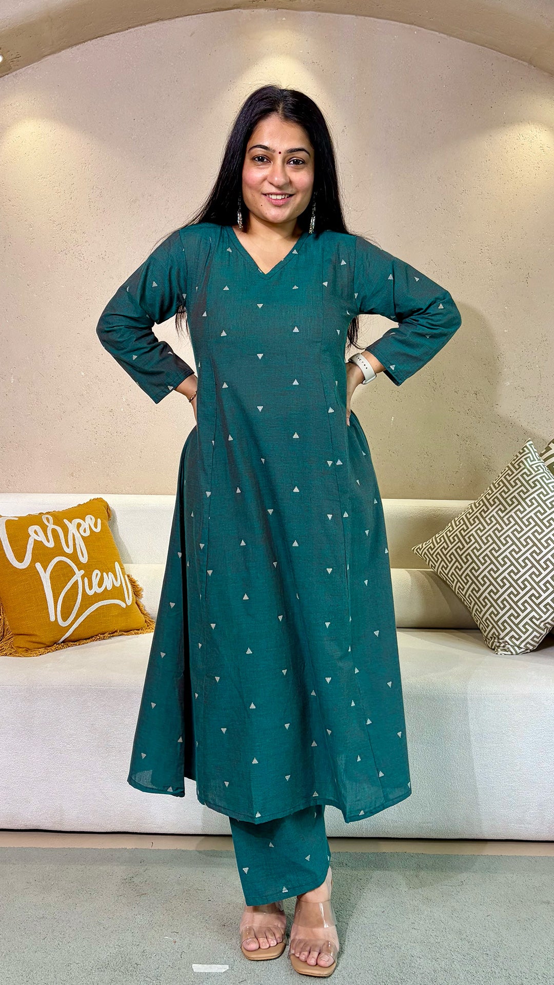 Saloni Green Hand Woven Kali Cotton Kurta