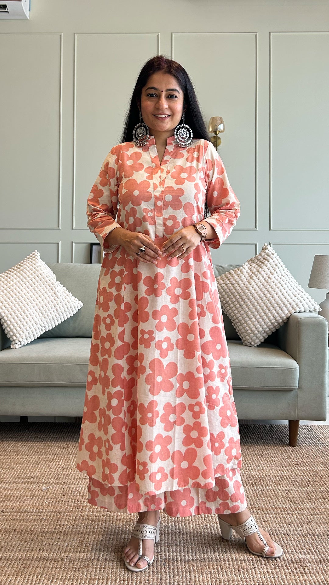 Kriva - Pink Floral Kali Kurta In Cotton