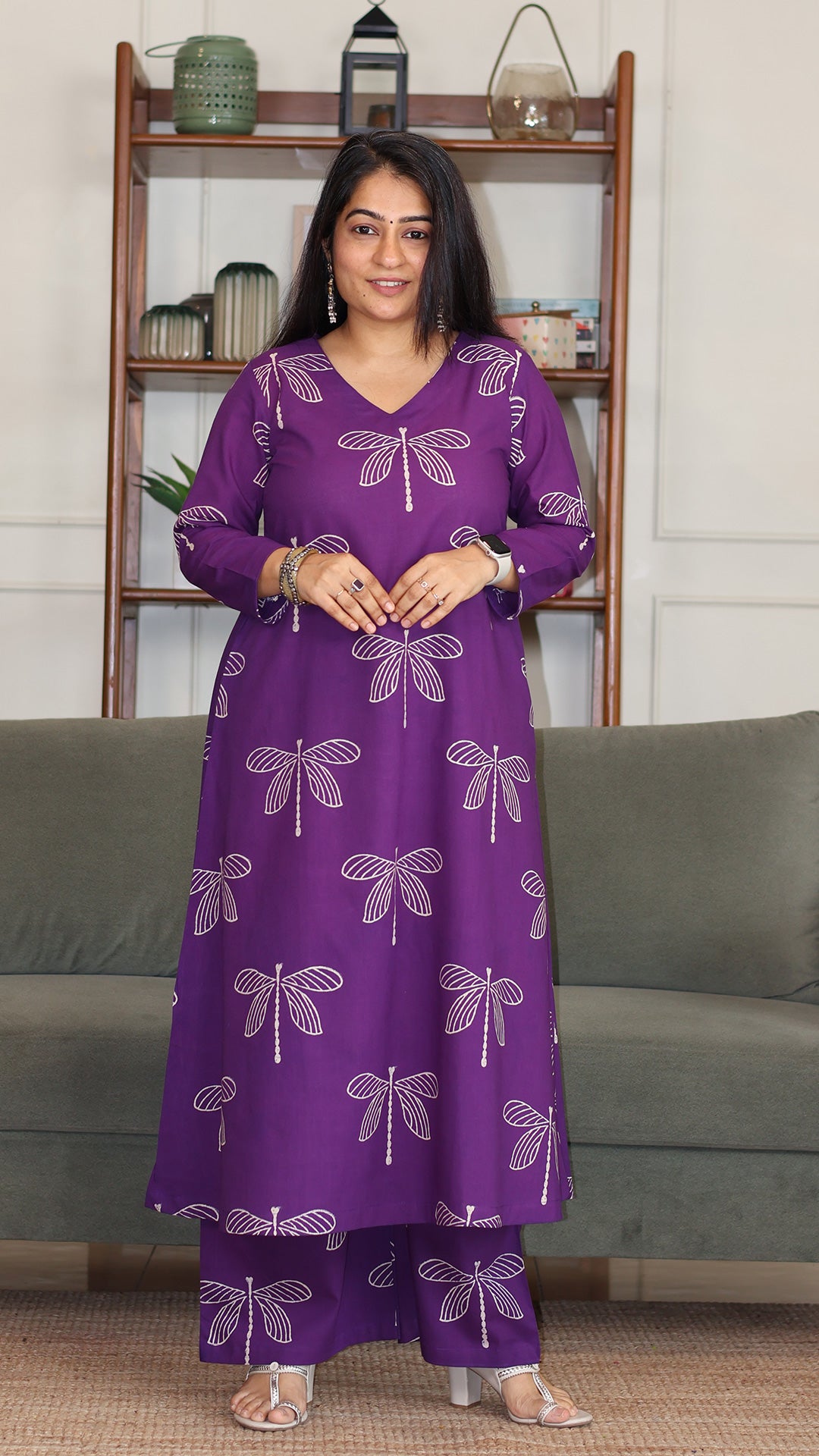 Olivia Hand Block Cotton Kurta - Purple
