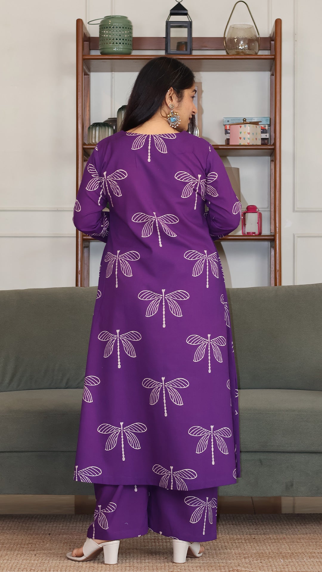 Olivia Hand Block Cotton Kurta - Purple