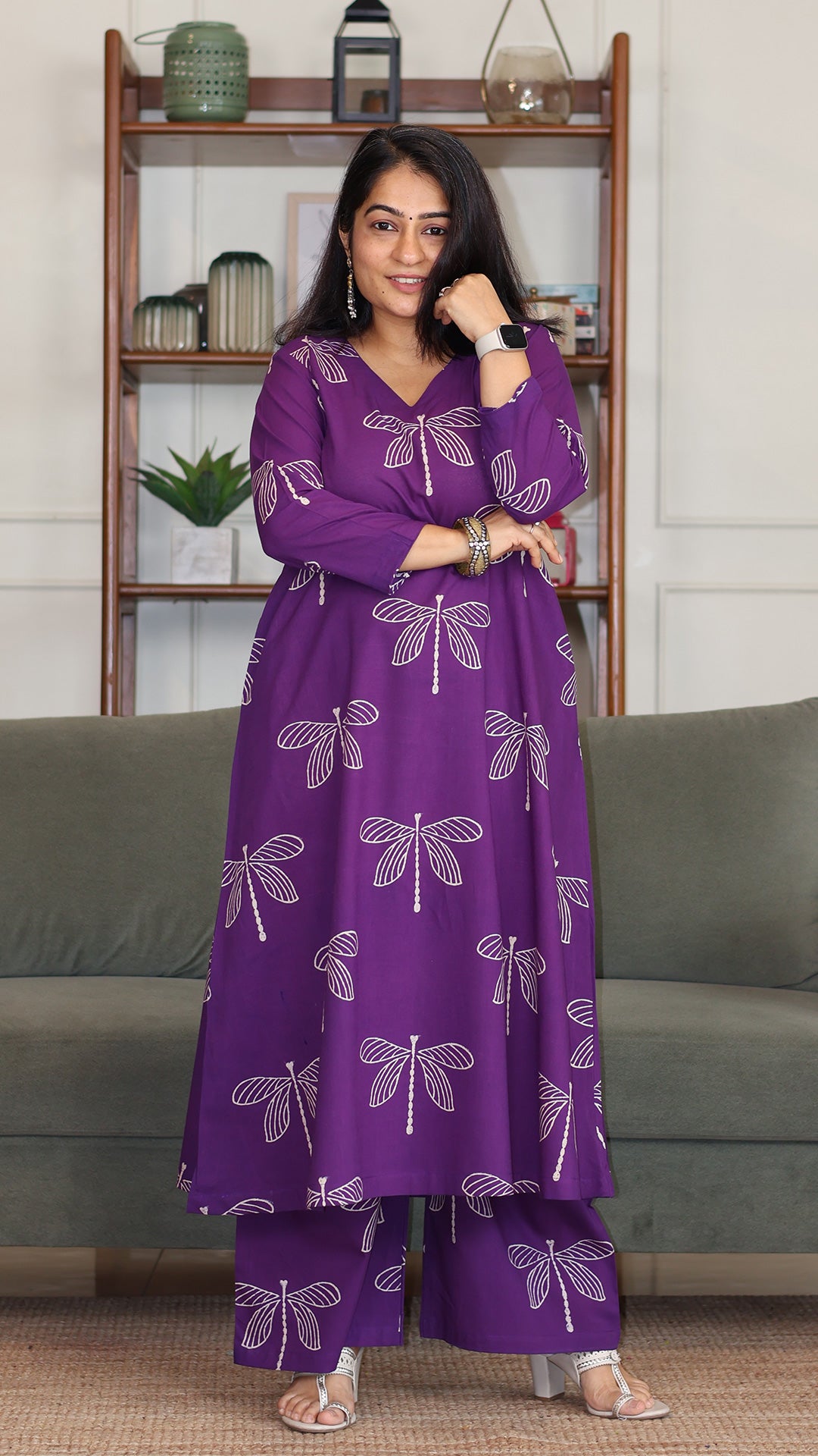 Olivia Hand Block Cotton Kurta - Purple