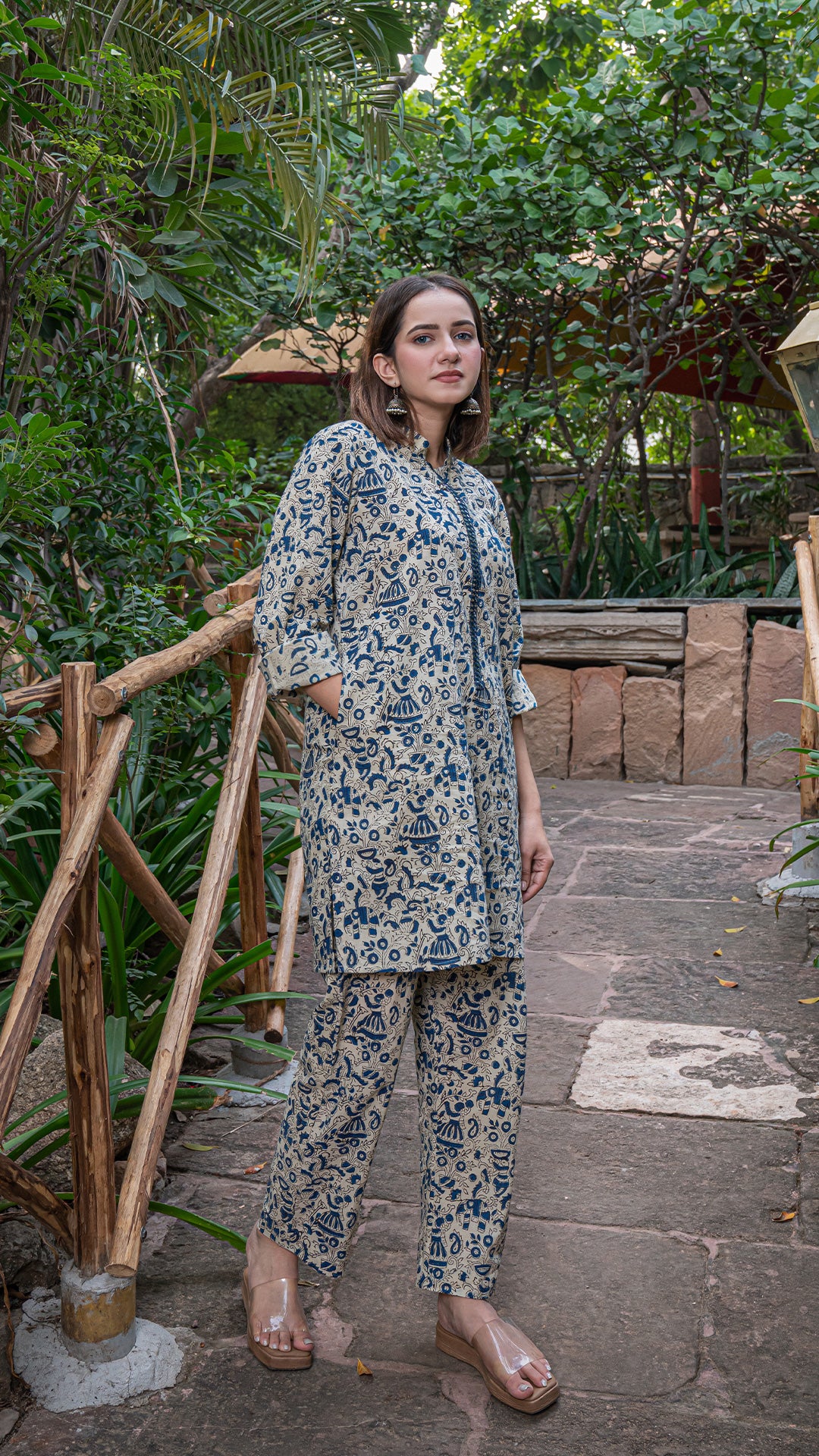 Simar Kalamkari Co-ord Set In Cotton - White