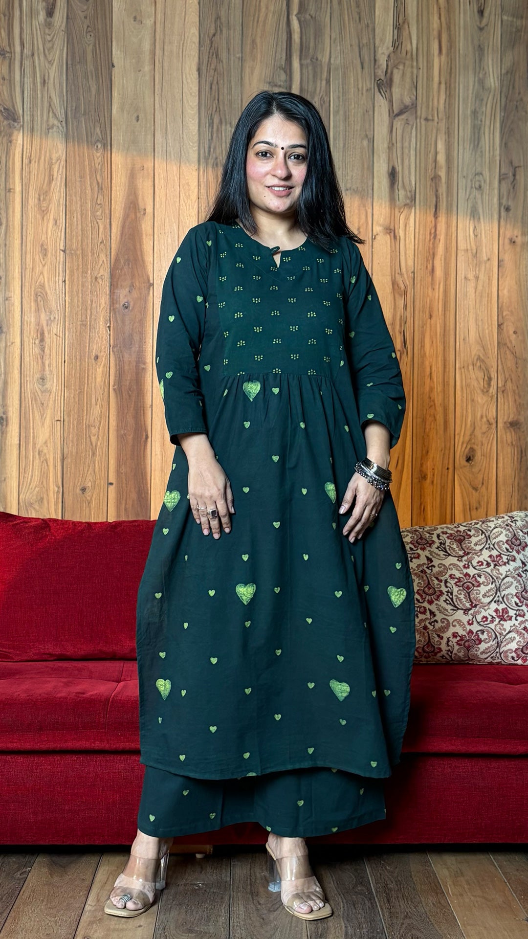 Ira Dabu Square Block Print Kurta - Green