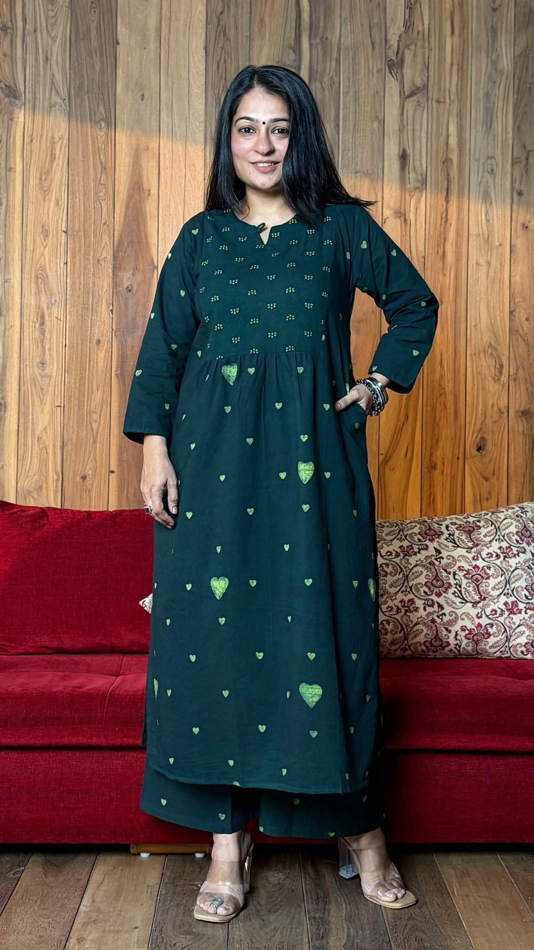 Ira Dabu Square Block Print Kurta - Green