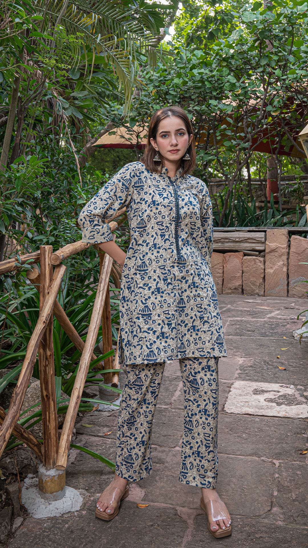 Simar Kalamkari Co-ord Set In Cotton - White