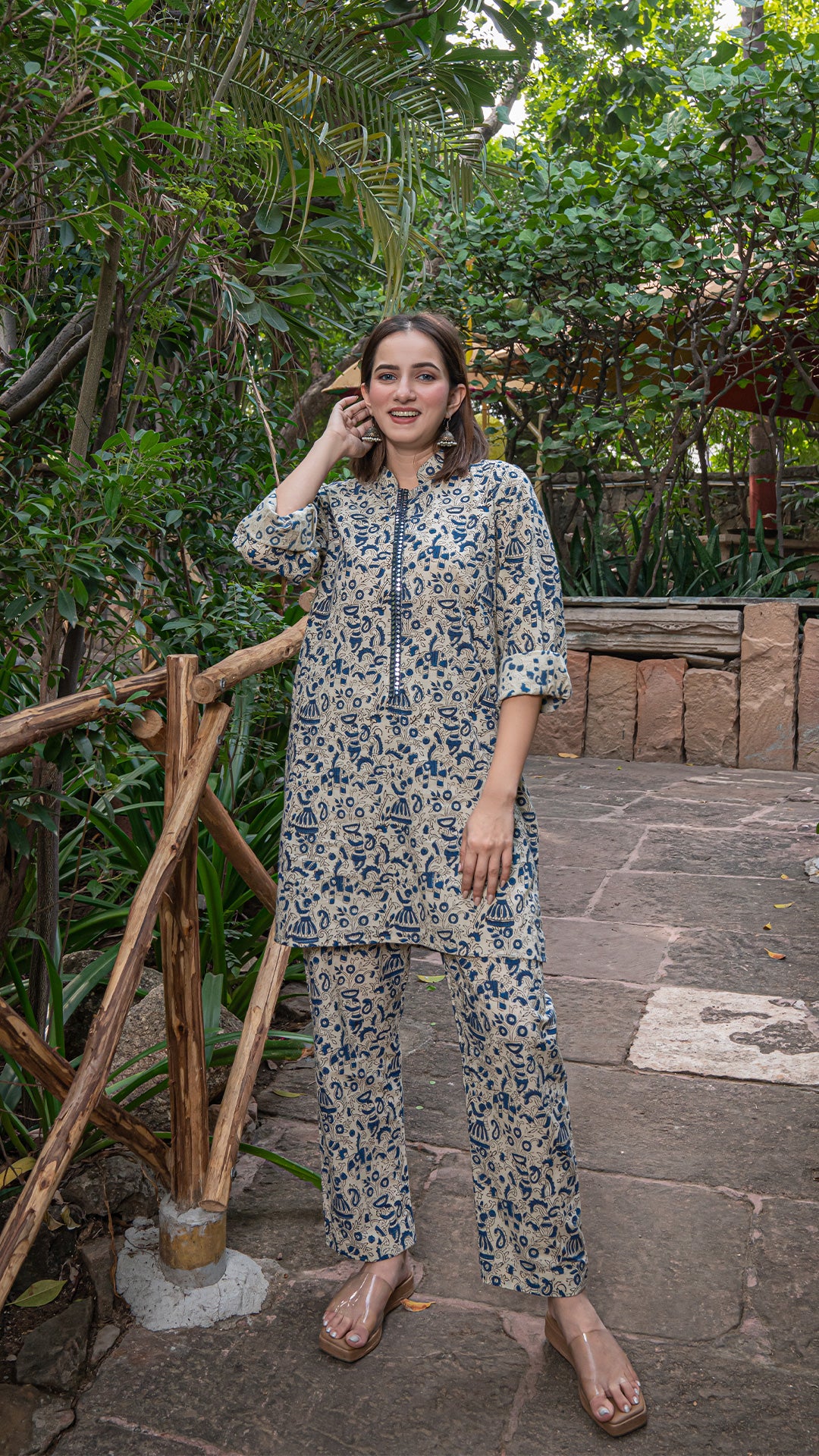 Simar Kalamkari Co-ord Set In Cotton - White