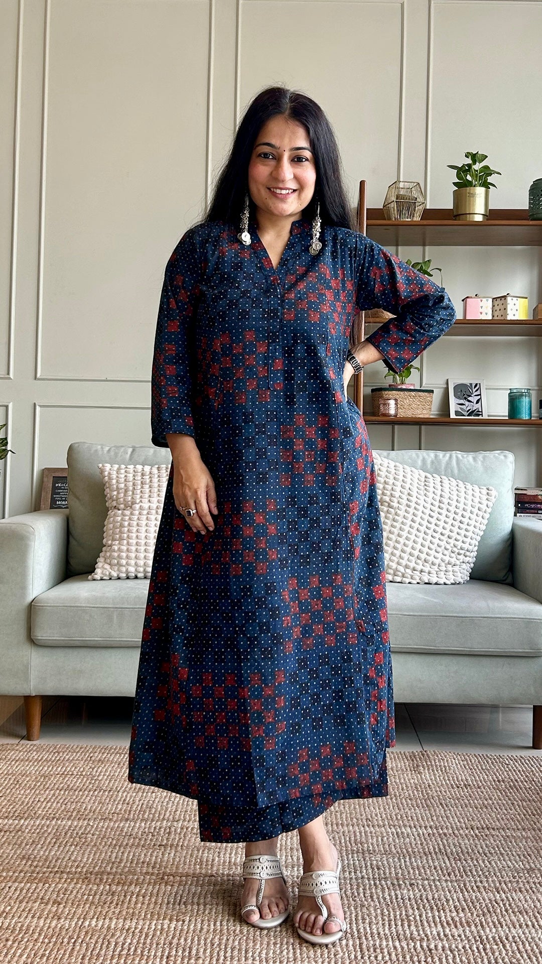 Sayeli Ajrakh Handblock Kali Kurta - Indigo