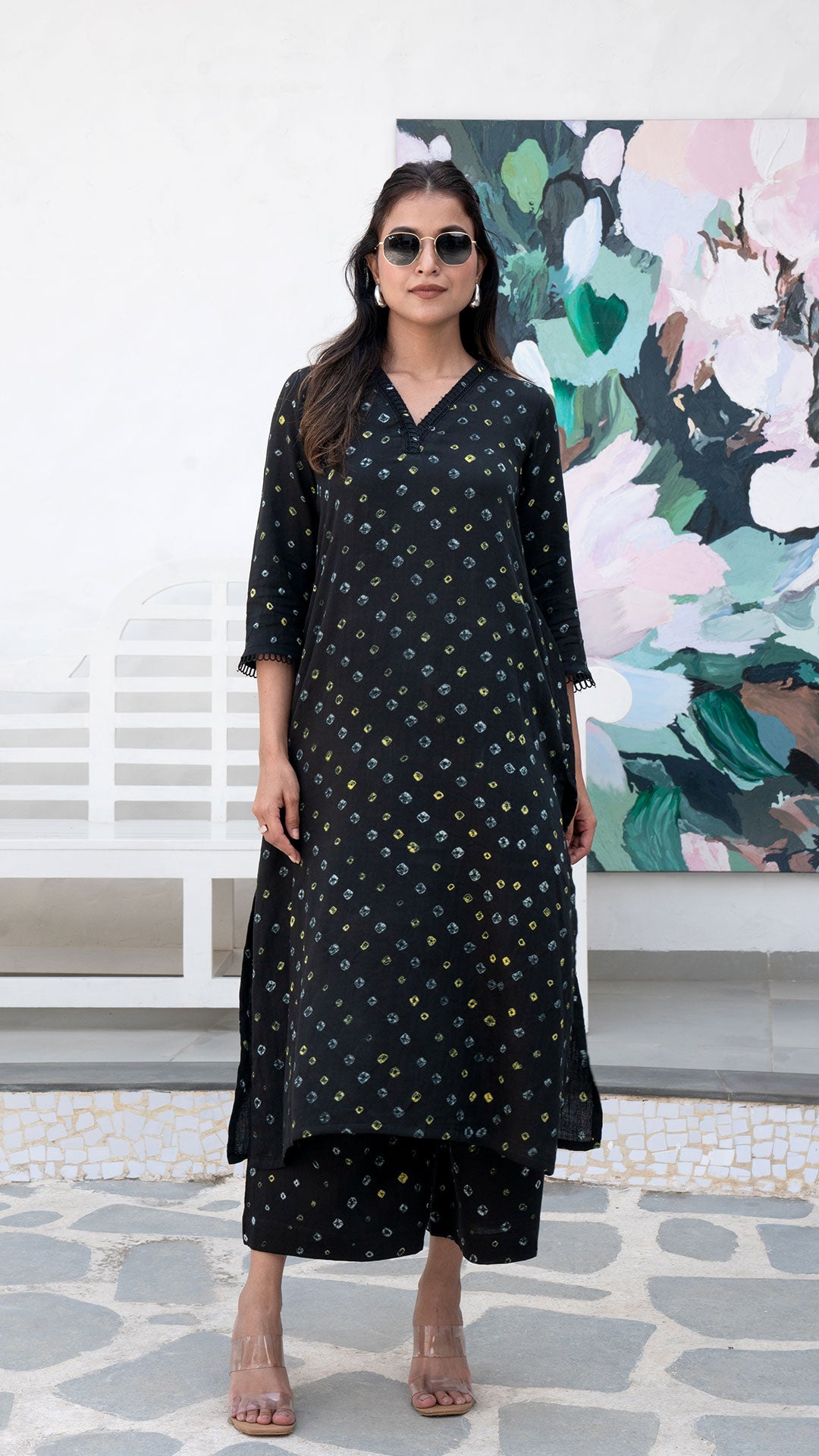 Black Bandhani Cotton Kurta