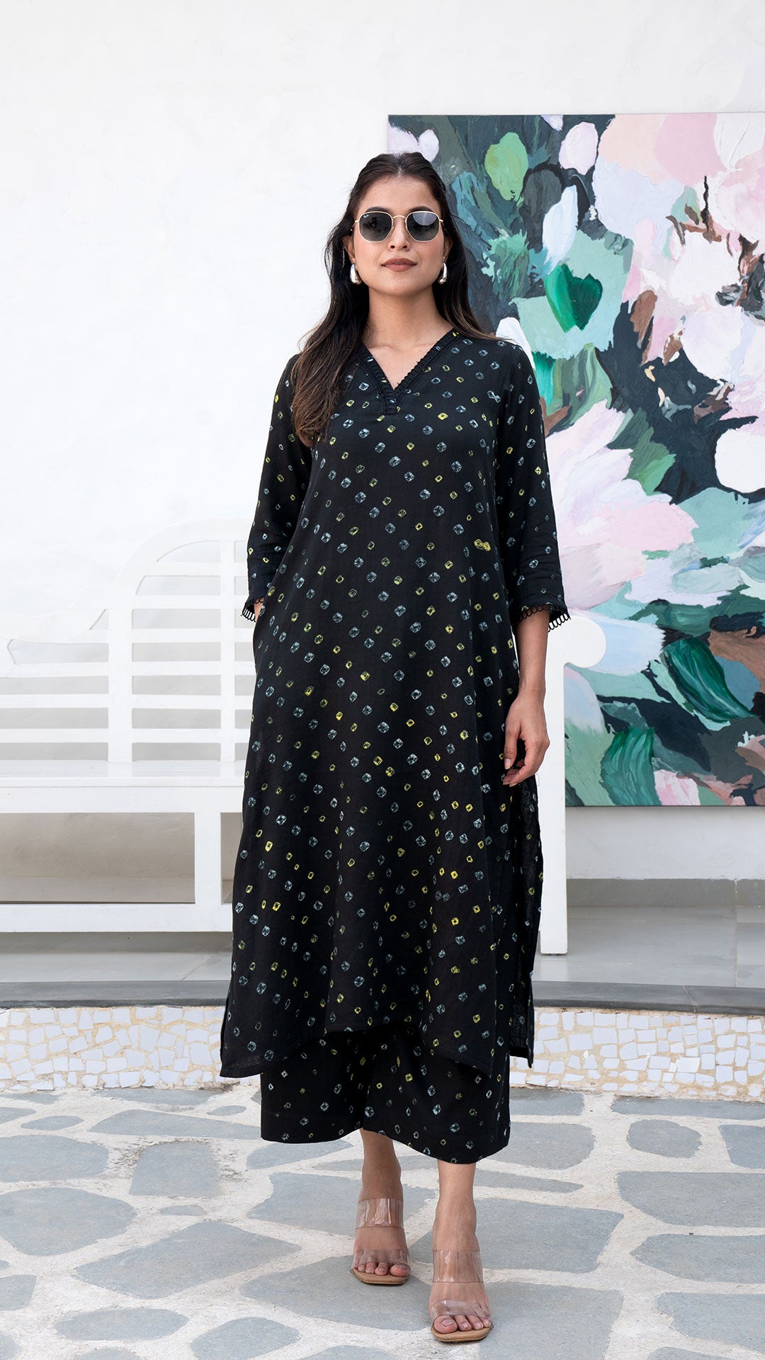 Black Bandhani Cotton Kurta