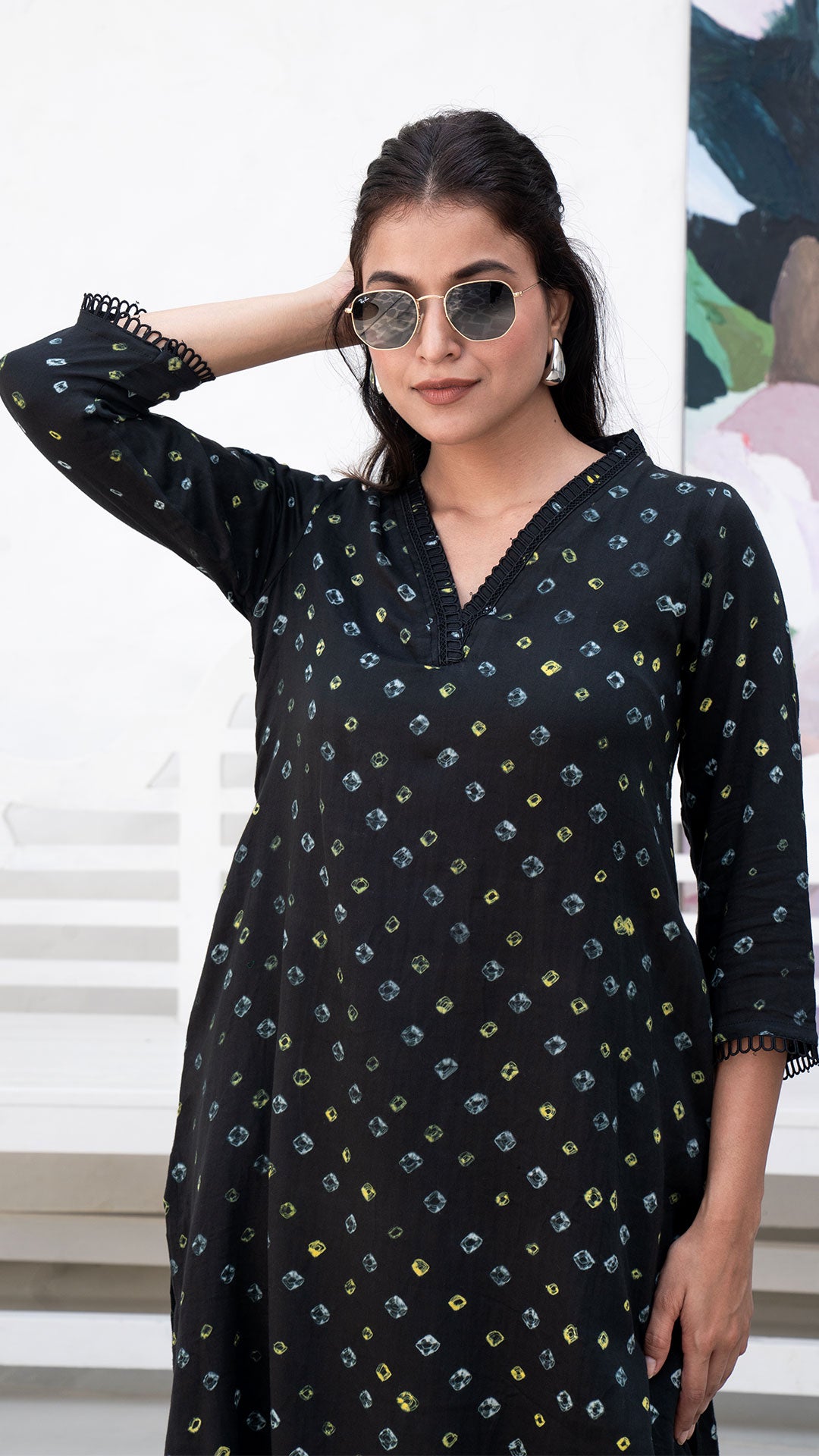 Black Bandhani Cotton Kurta