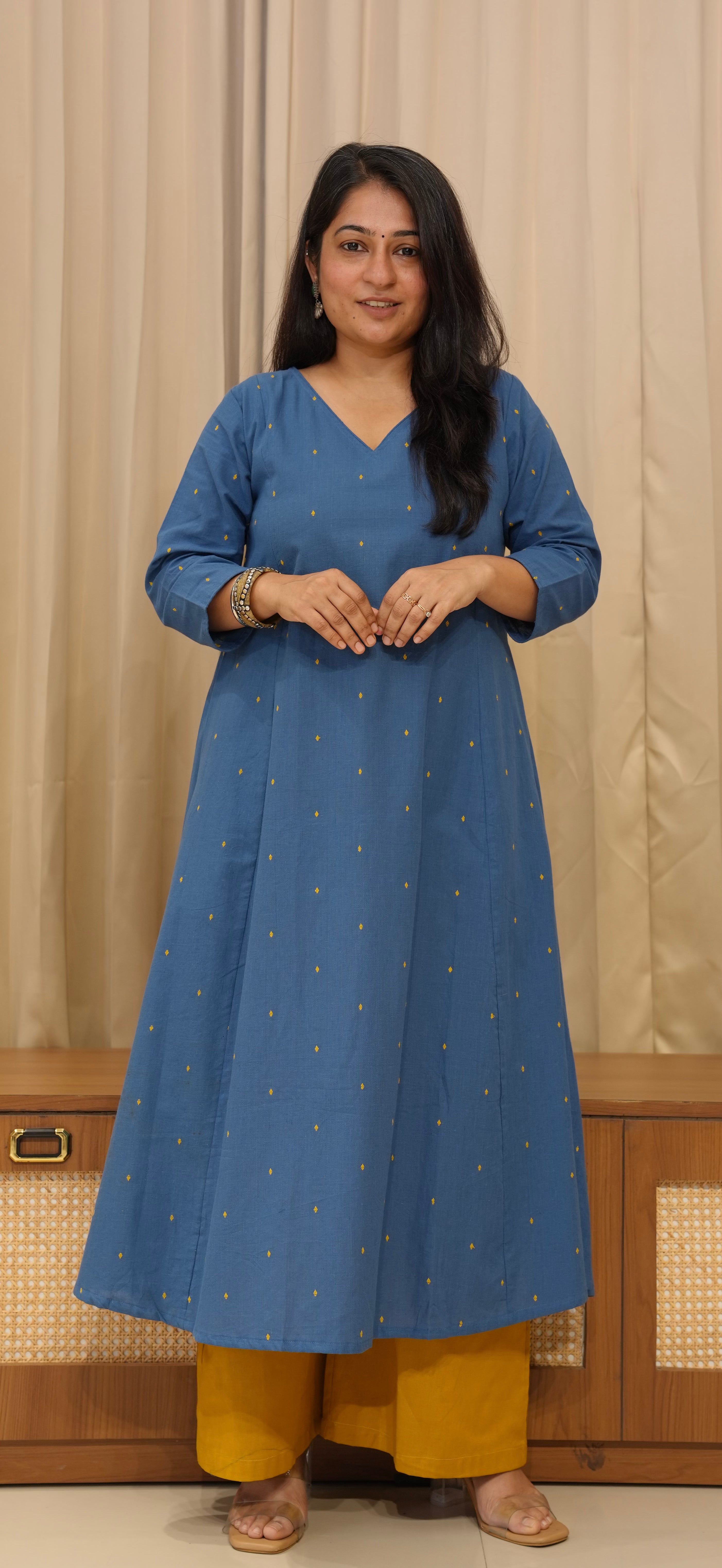 Anjali Handwoven Cotton Kurta - Denim Blue