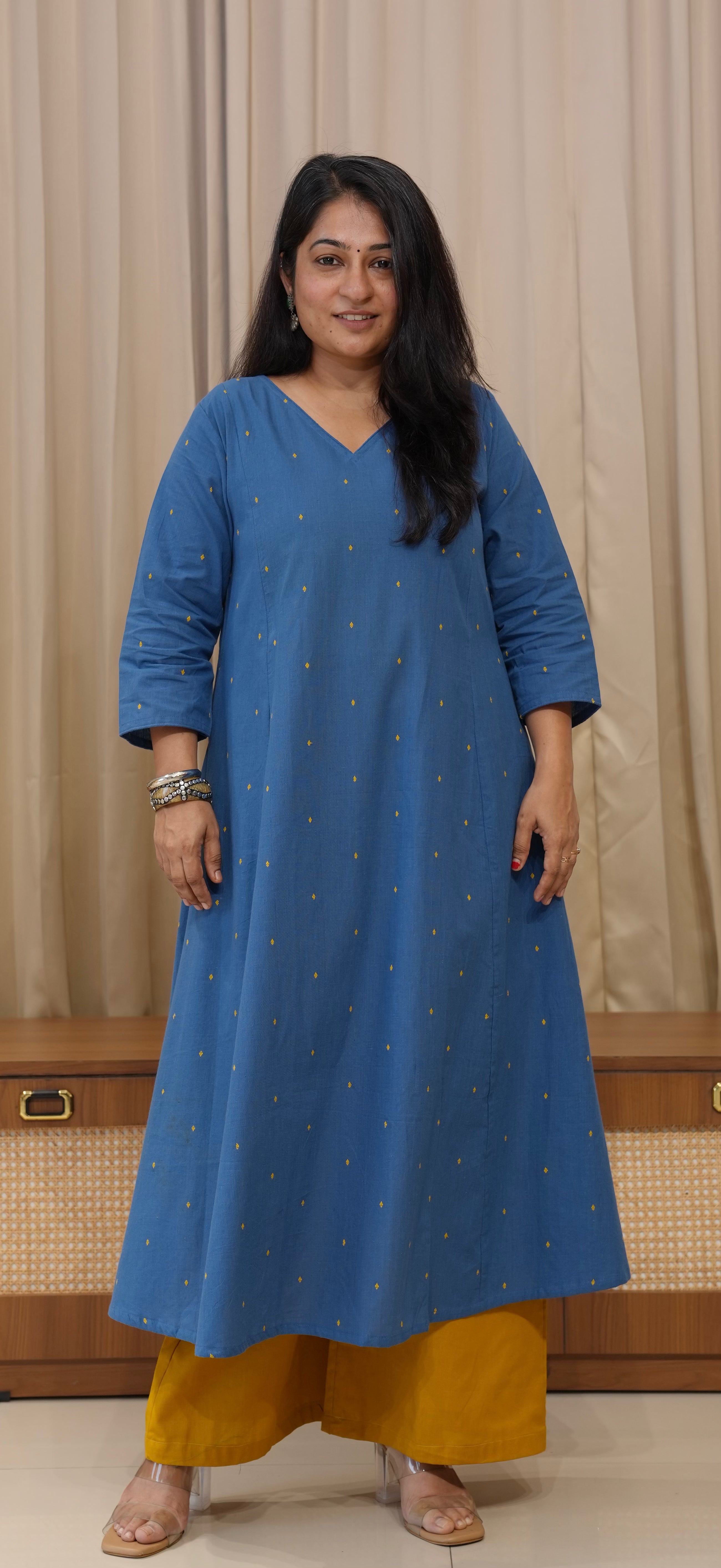 Anjali Handwoven Cotton Kurta - Denim Blue