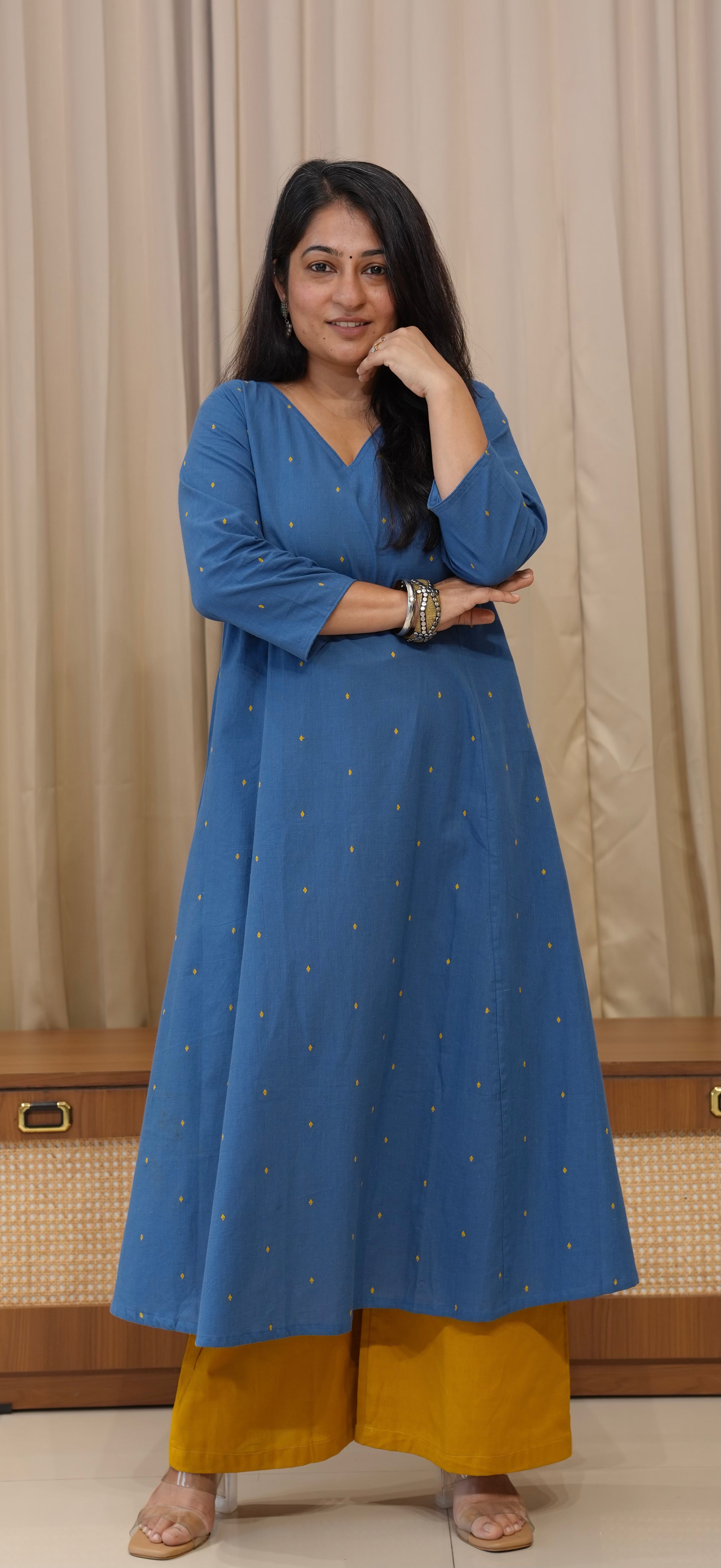 Anjali Handwoven Cotton Kurta - Denim Blue