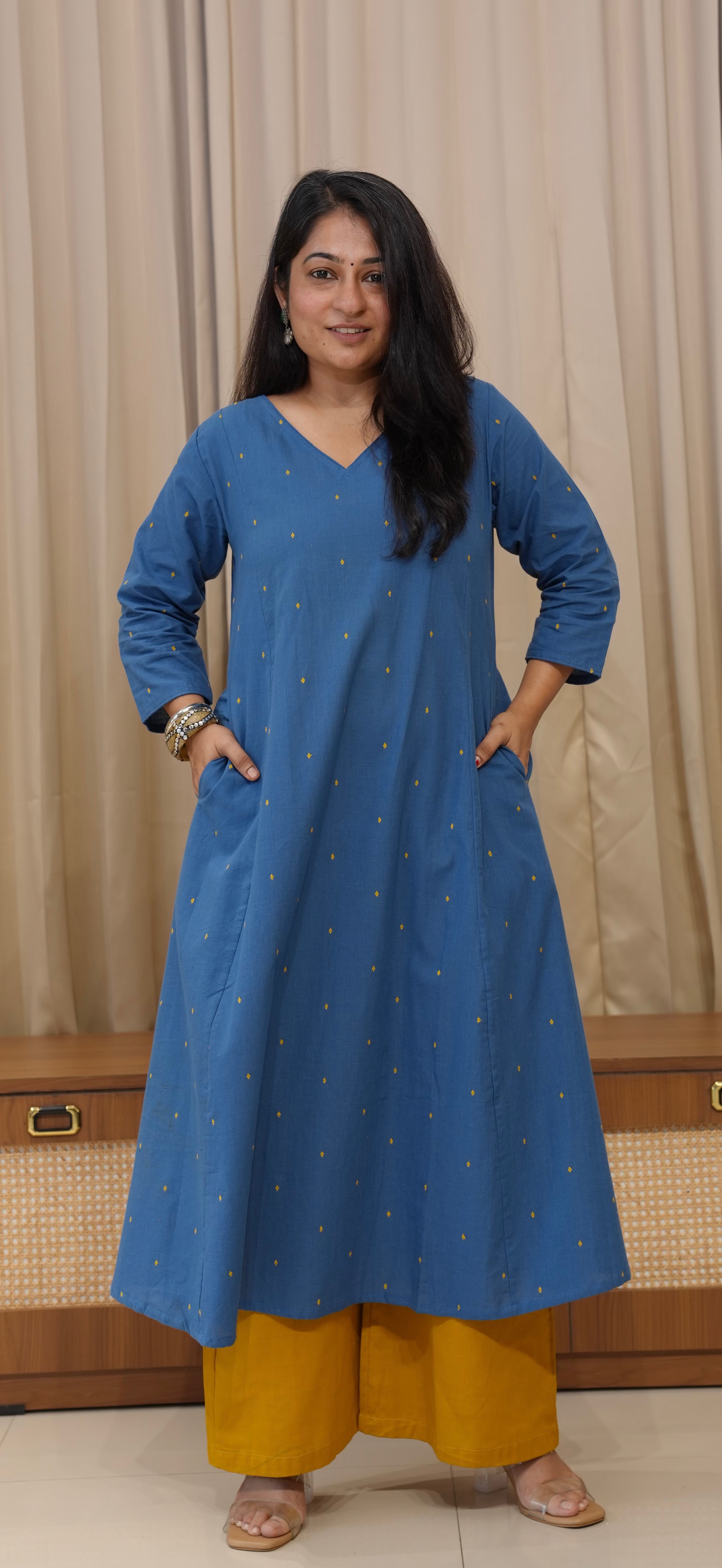 Anjali Handwoven Cotton Kurta - Denim Blue