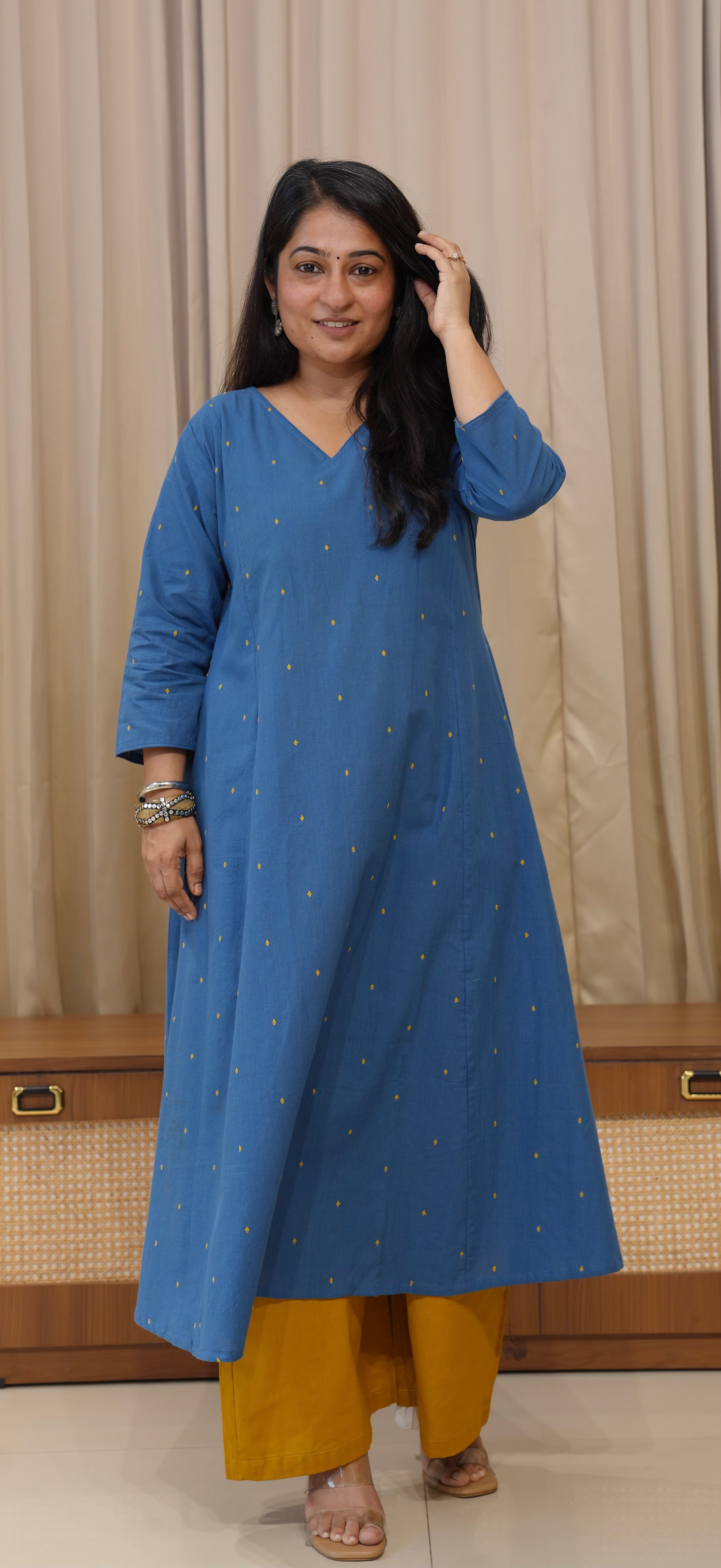 Anjali Handwoven Cotton Kurta - Denim Blue