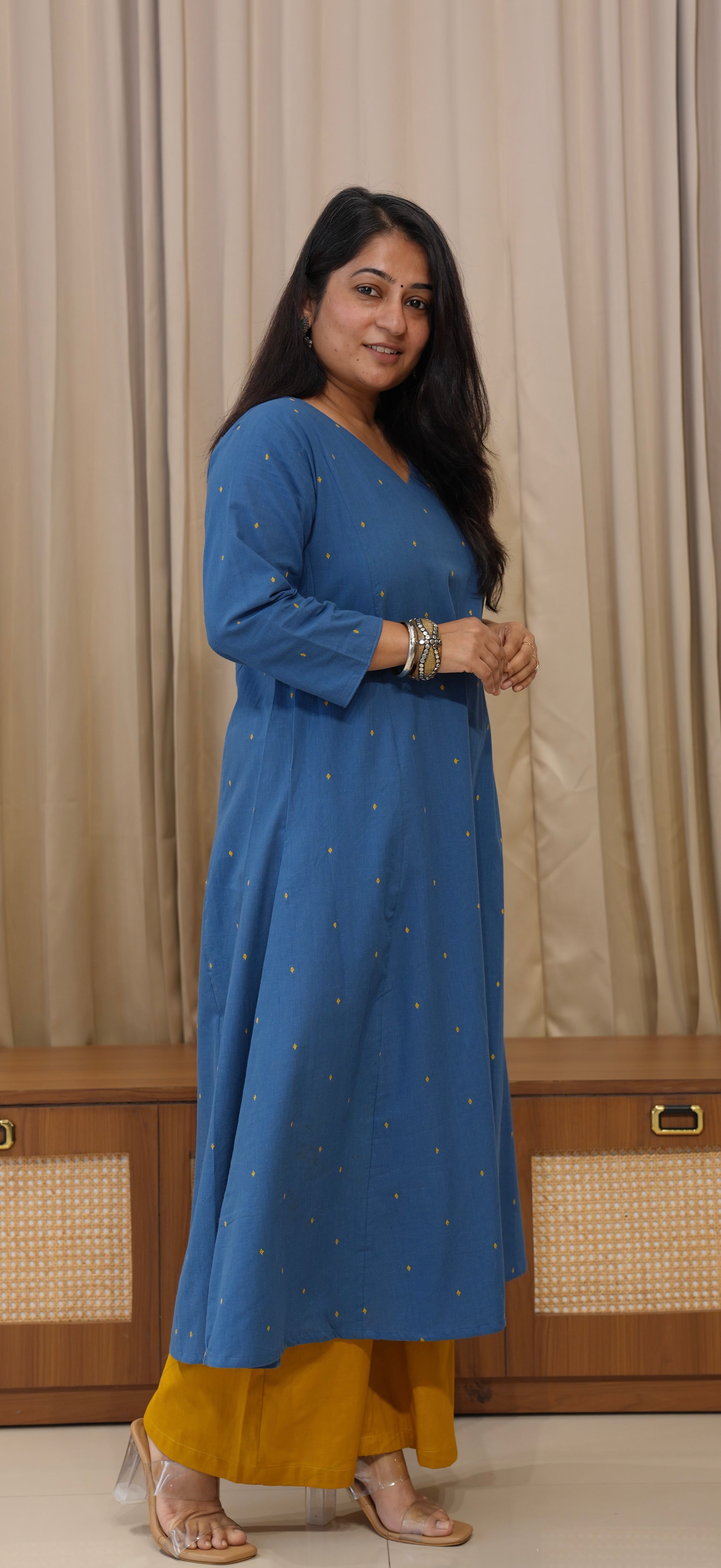 Anjali Handwoven Cotton Kurta - Denim Blue