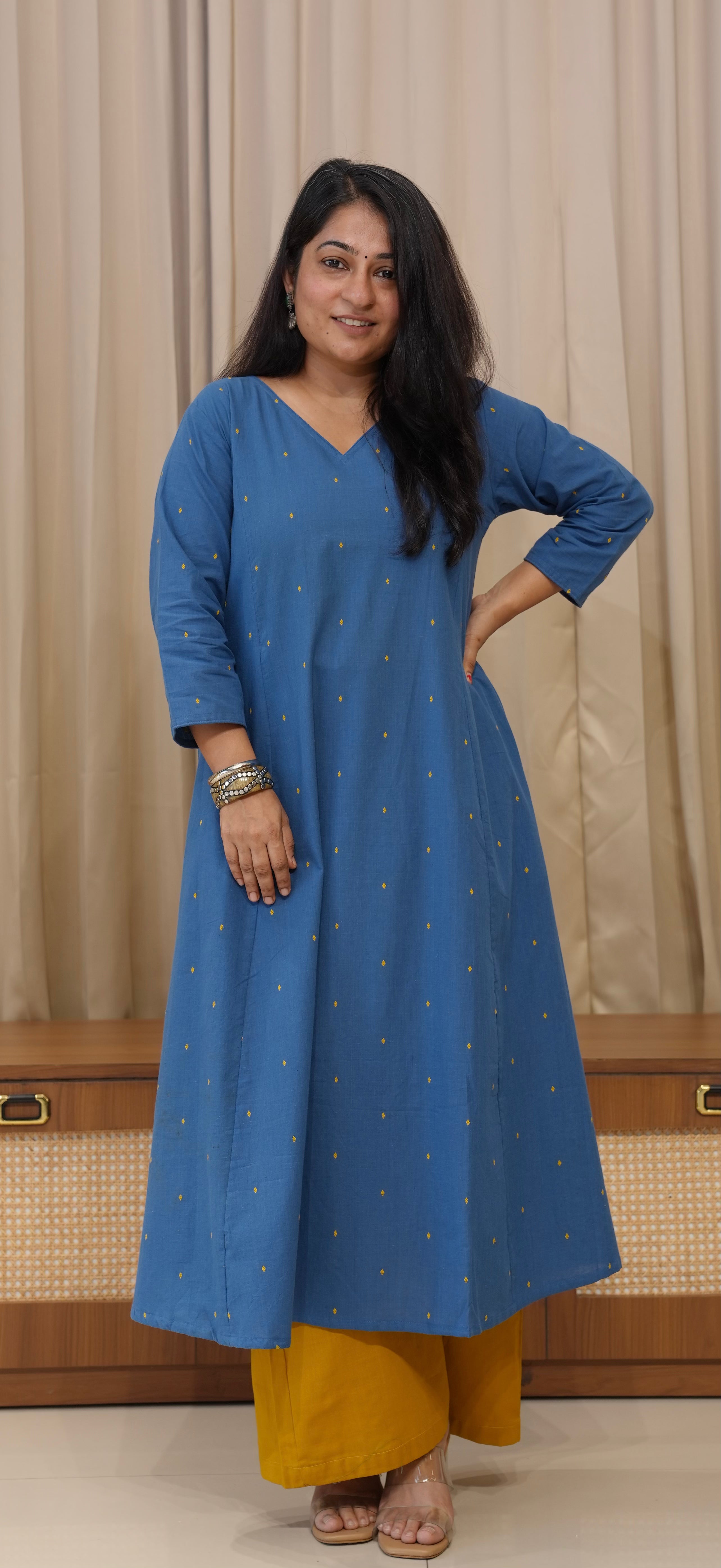 Anjali Handwoven Cotton Kurta - Denim Blue