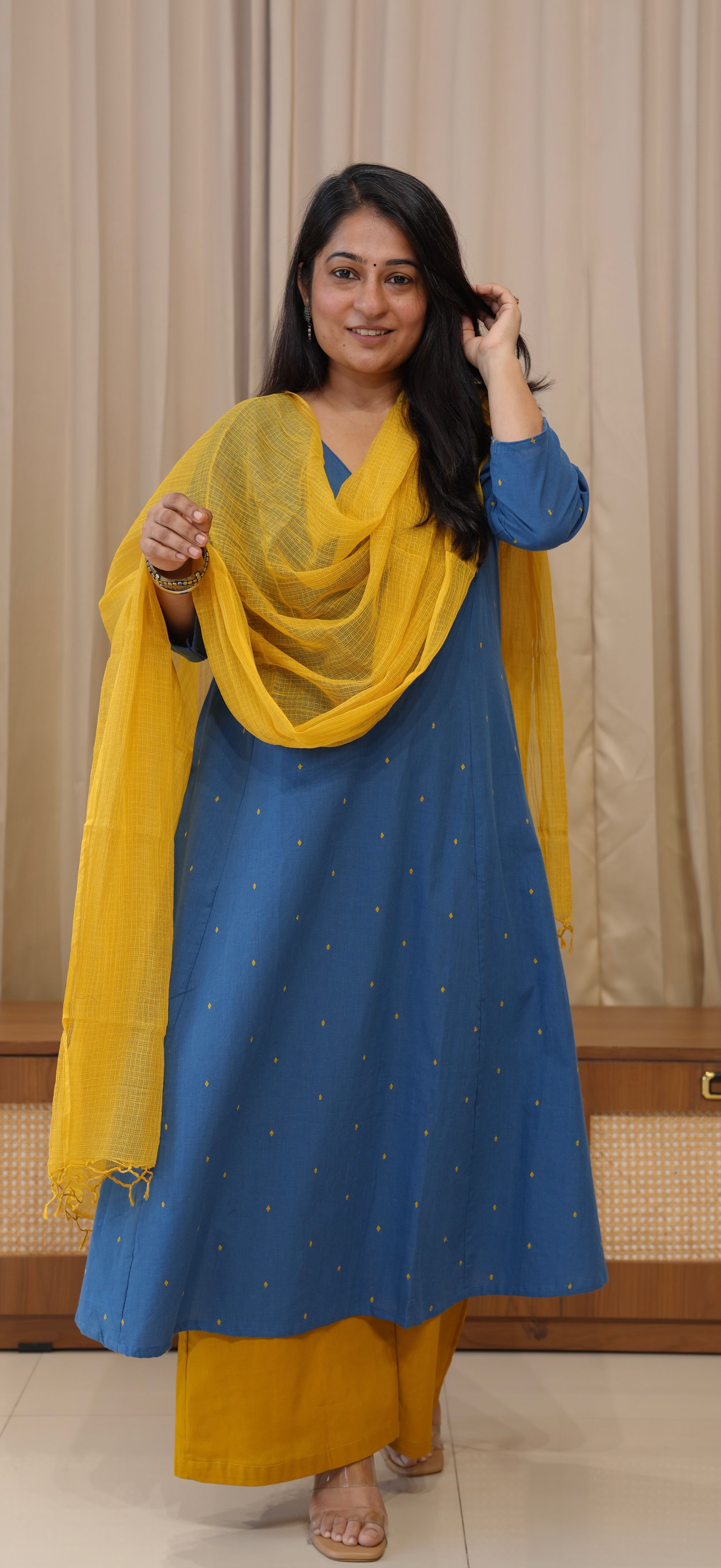 Anjali Handwoven Cotton Kurta - Denim Blue
