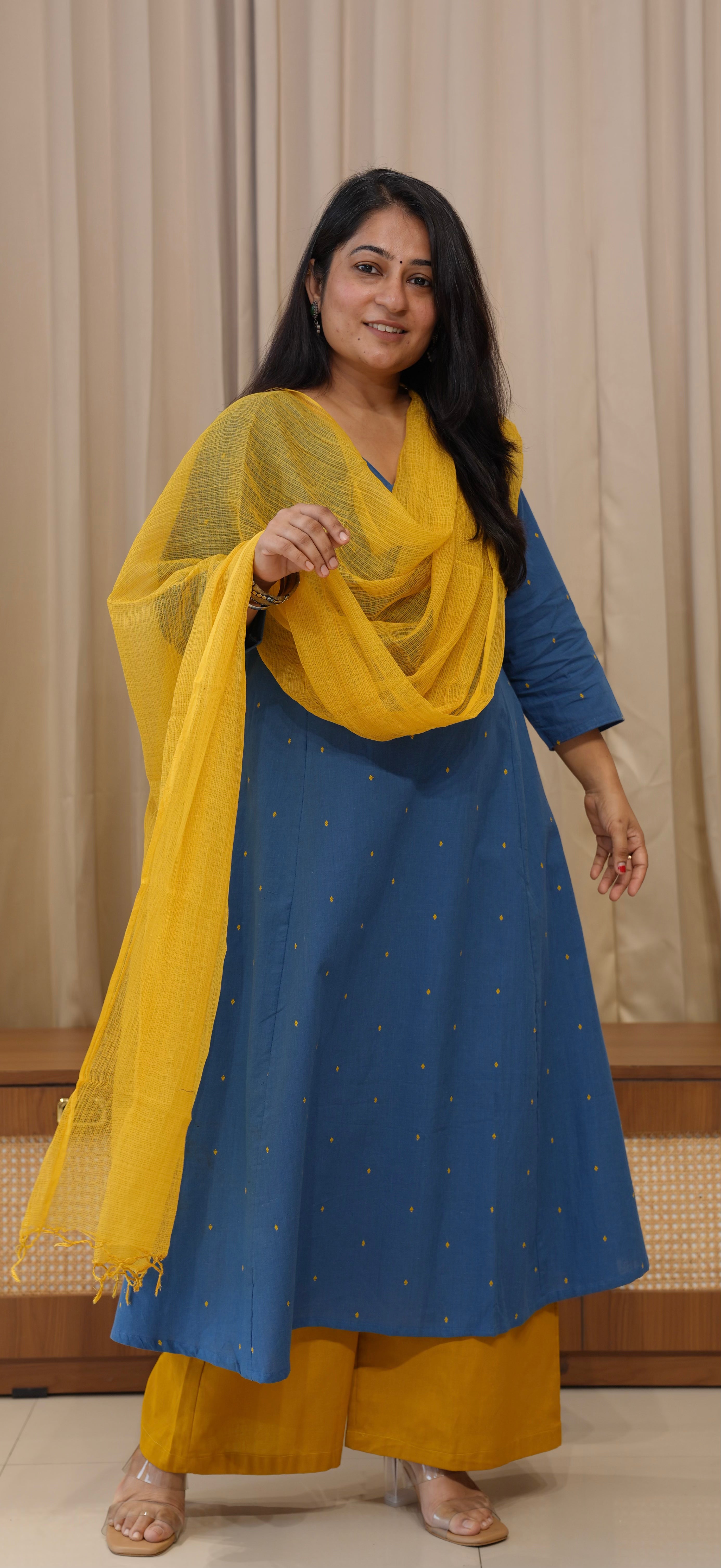Anjali Handwoven Cotton Kurta - Denim Blue