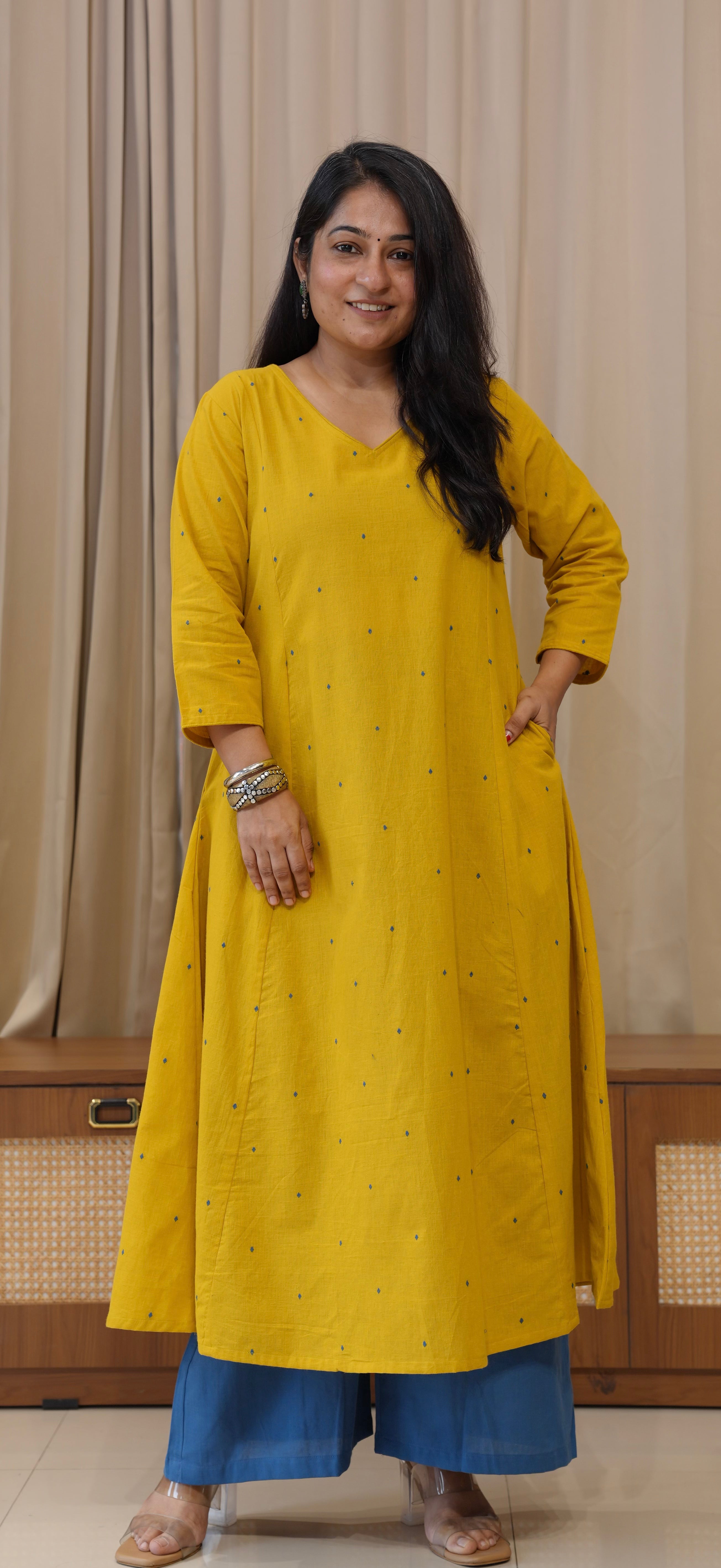 Kritika Handwoven Cotton Kurta - Yellow