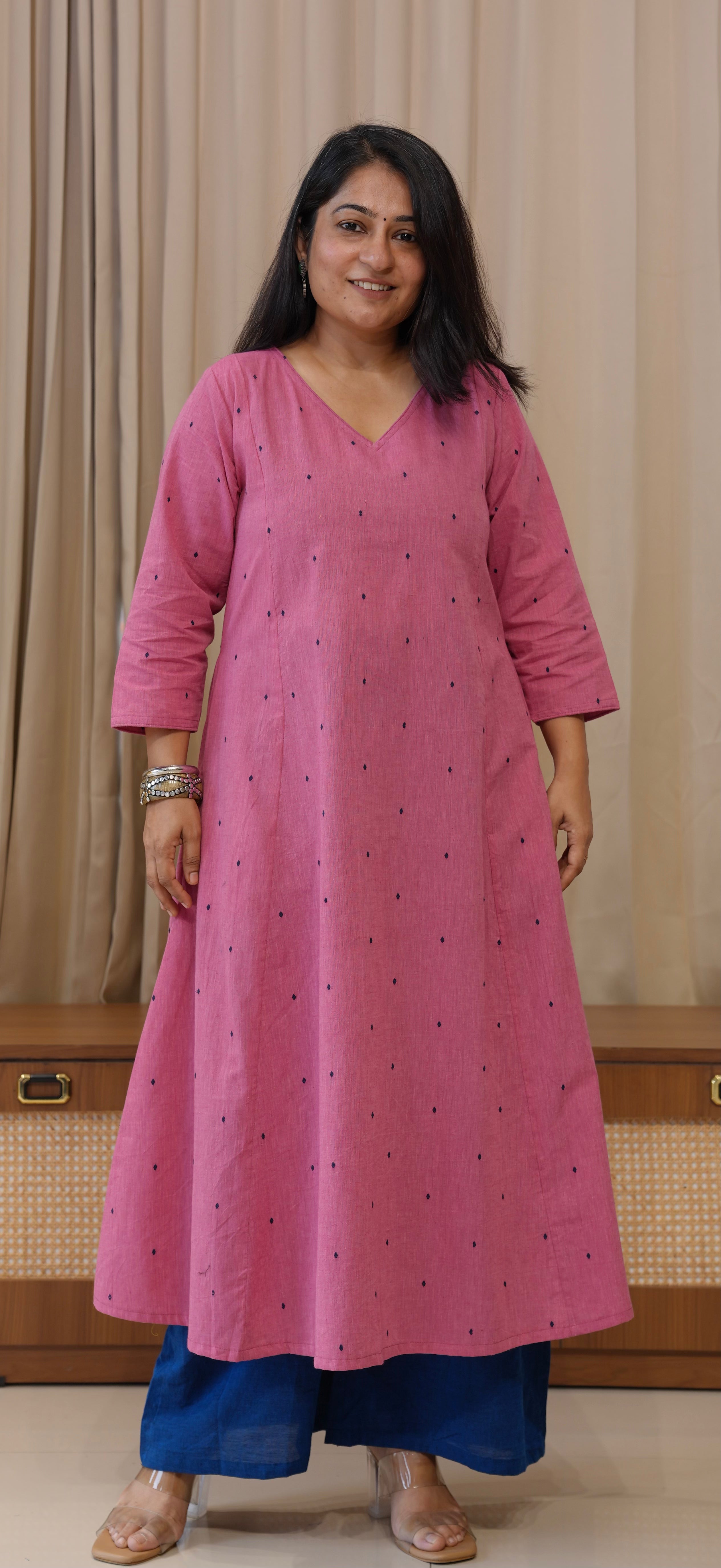 Huma Handwoven Cotton Kurta - Pink