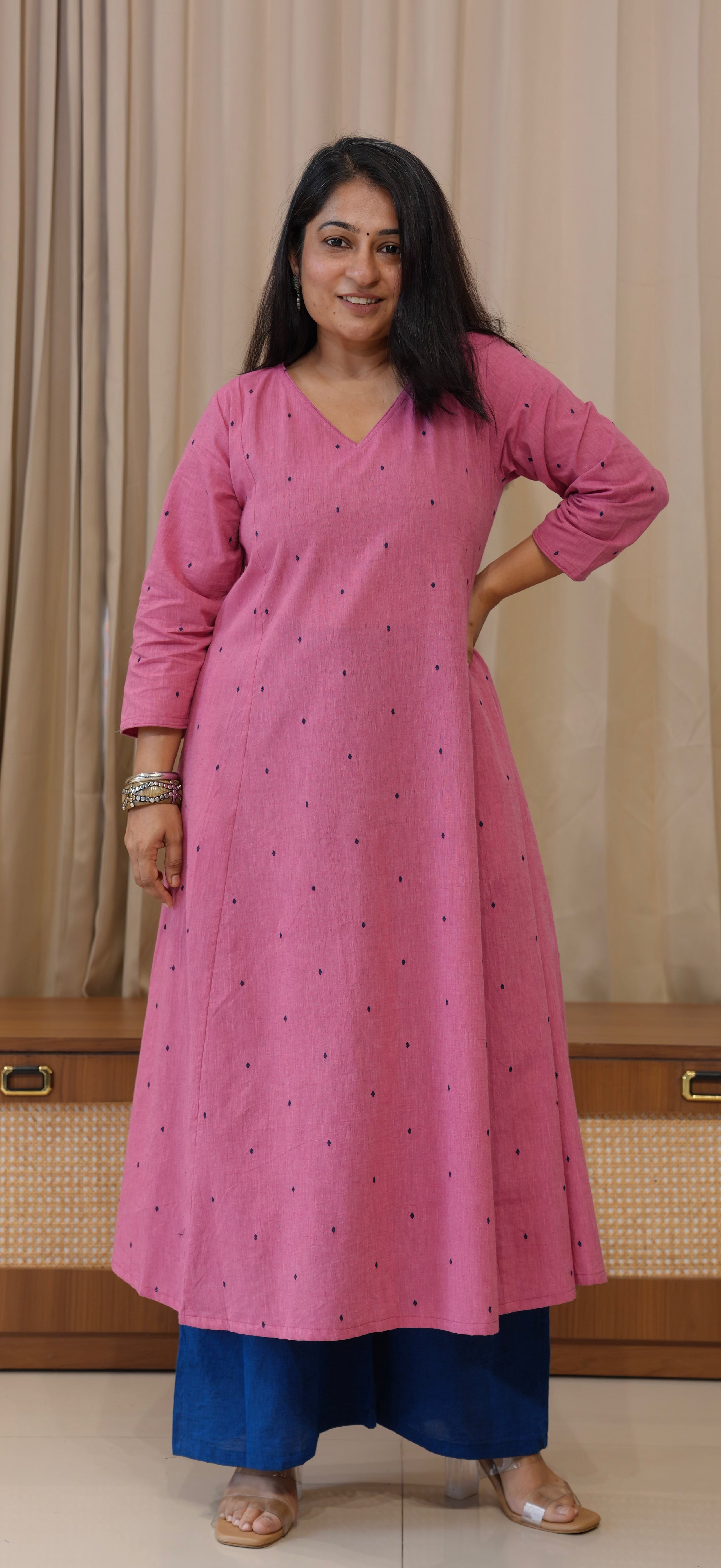 Huma Handwoven Cotton Kurta - Pink