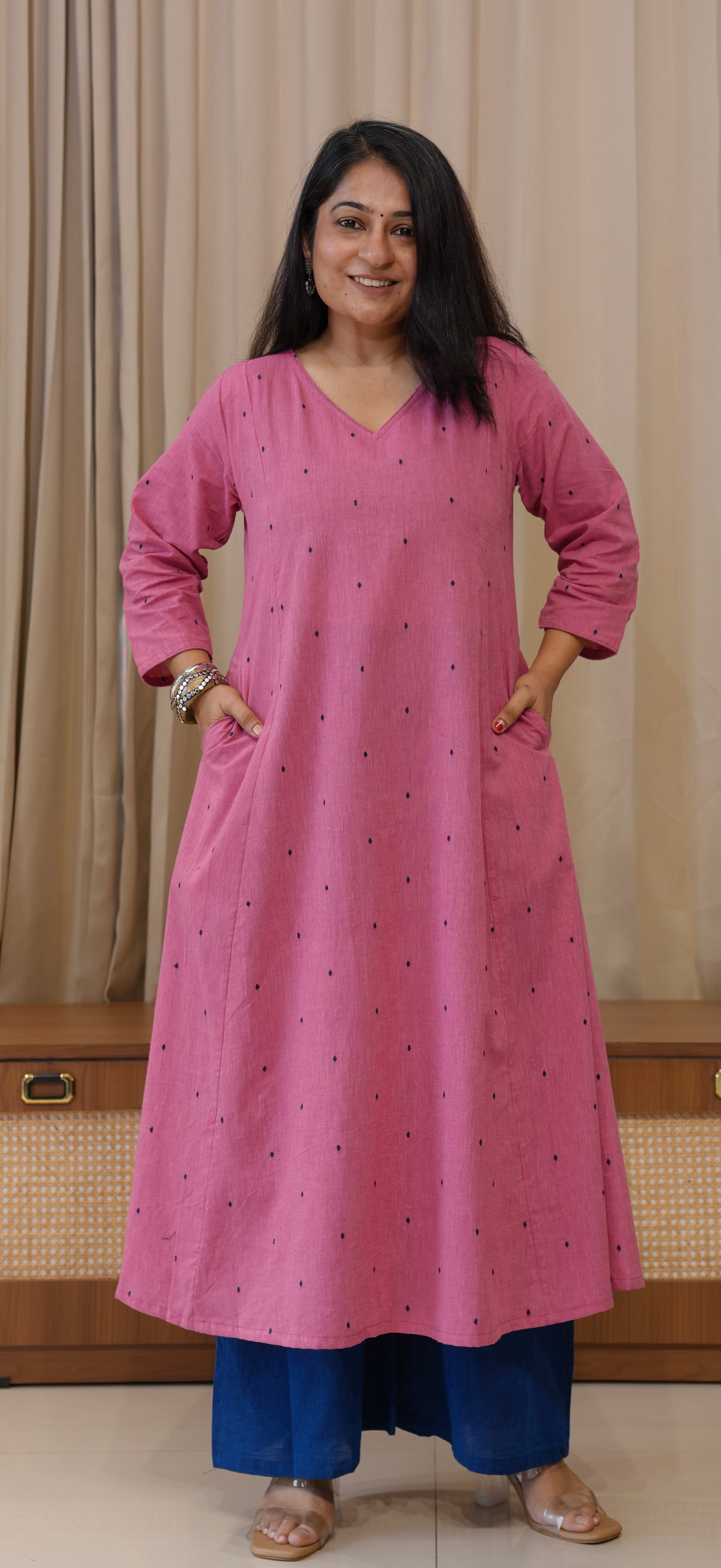 Huma Handwoven Cotton Kurta - Pink