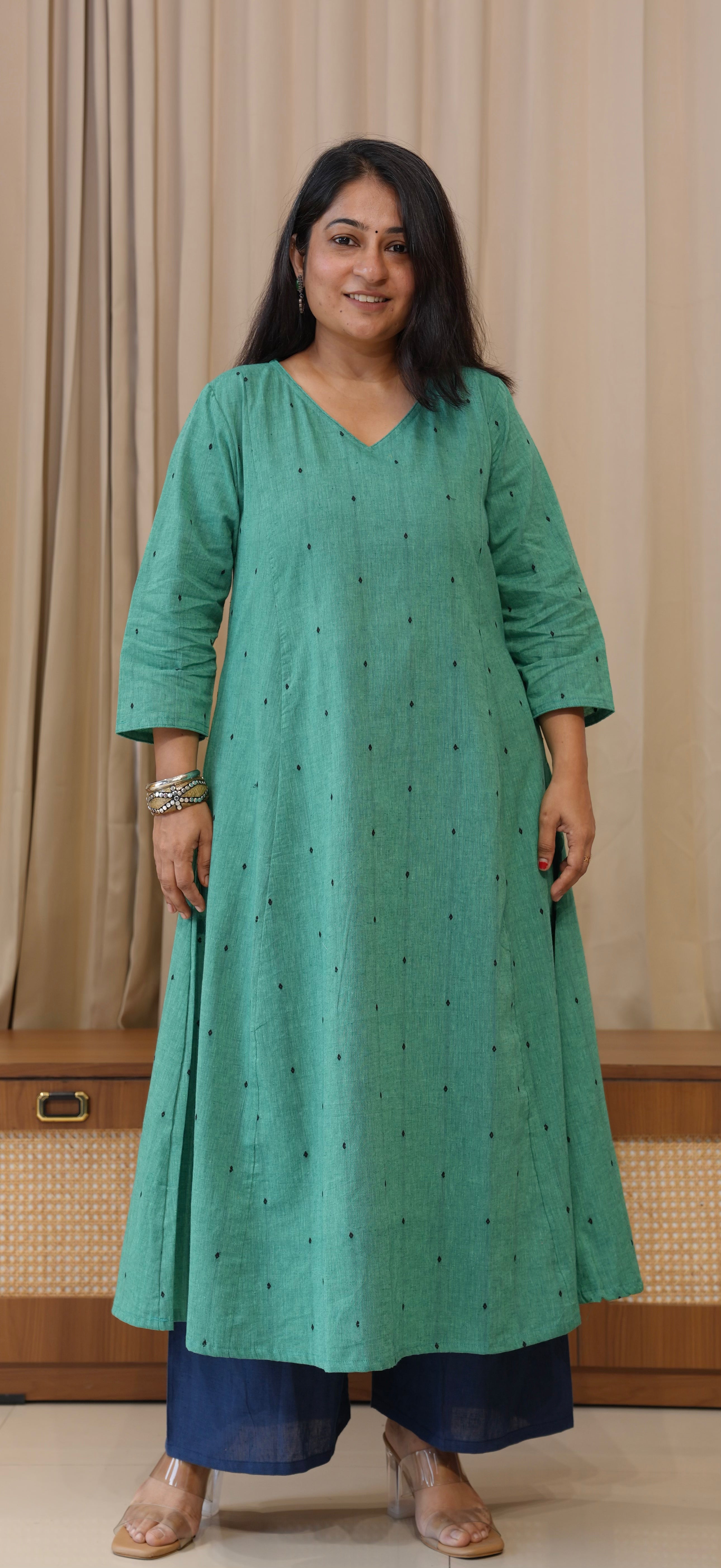 Sarika Handwoven Cotton Kurta - Turquoise