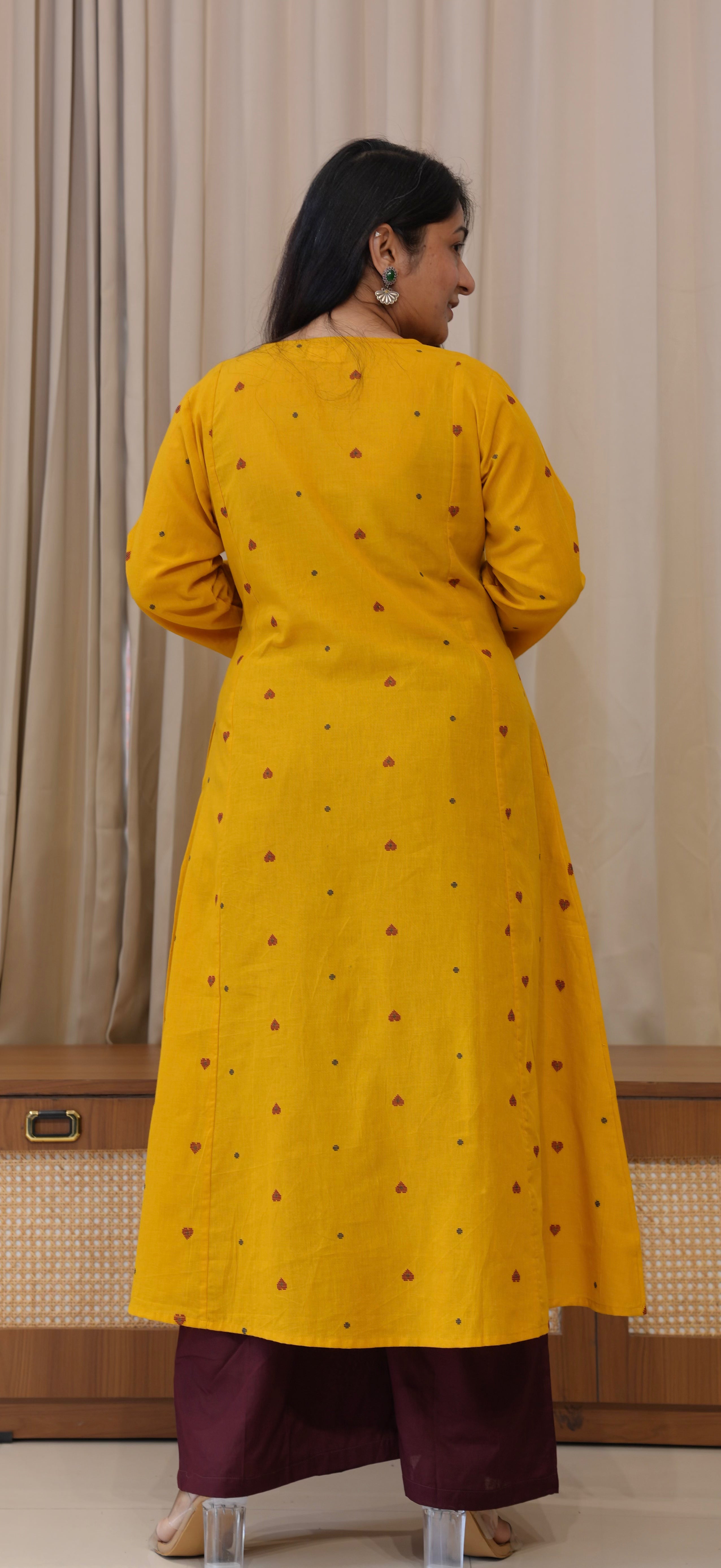 Hearts Handwoven Cotton Kurta - Yellow