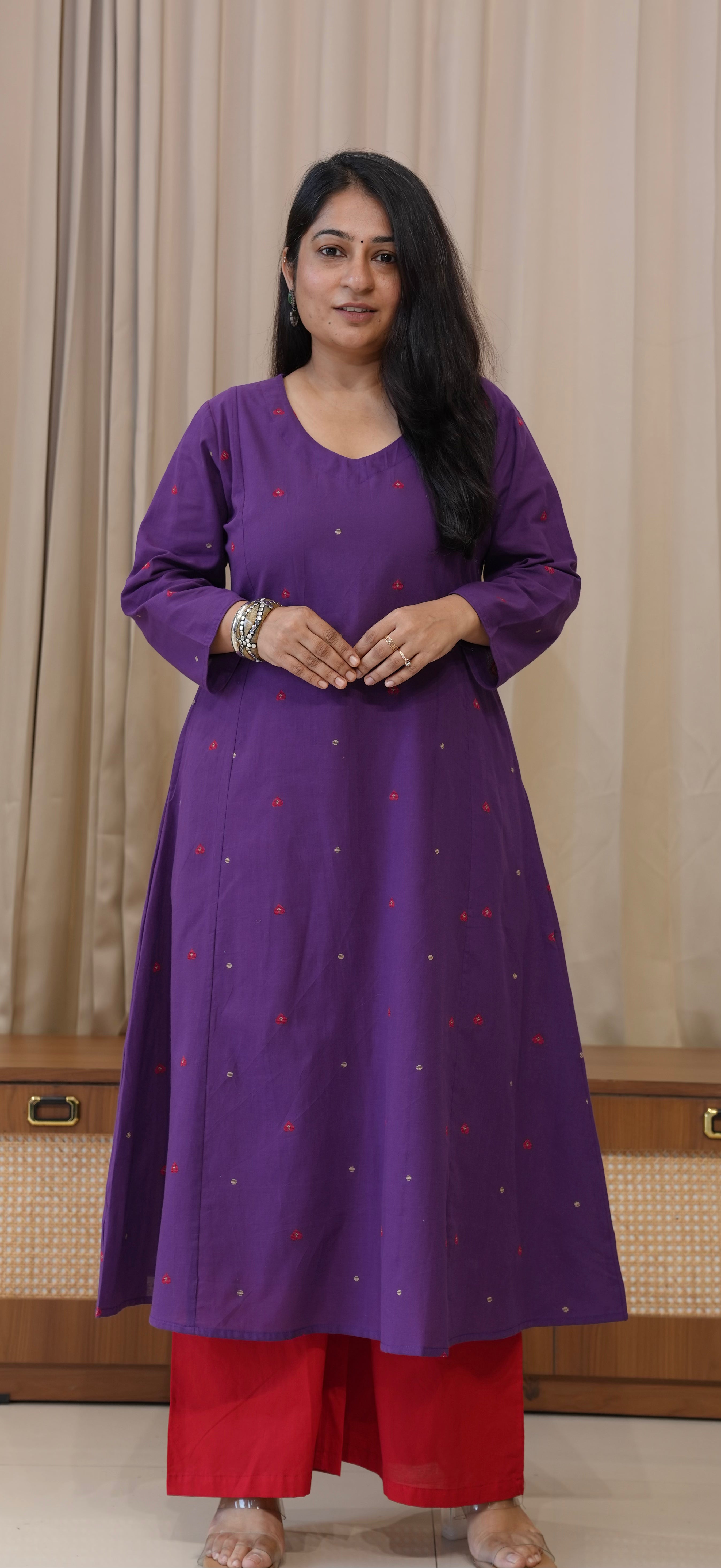 Hearts Handwoven Cotton Kurta - Purple