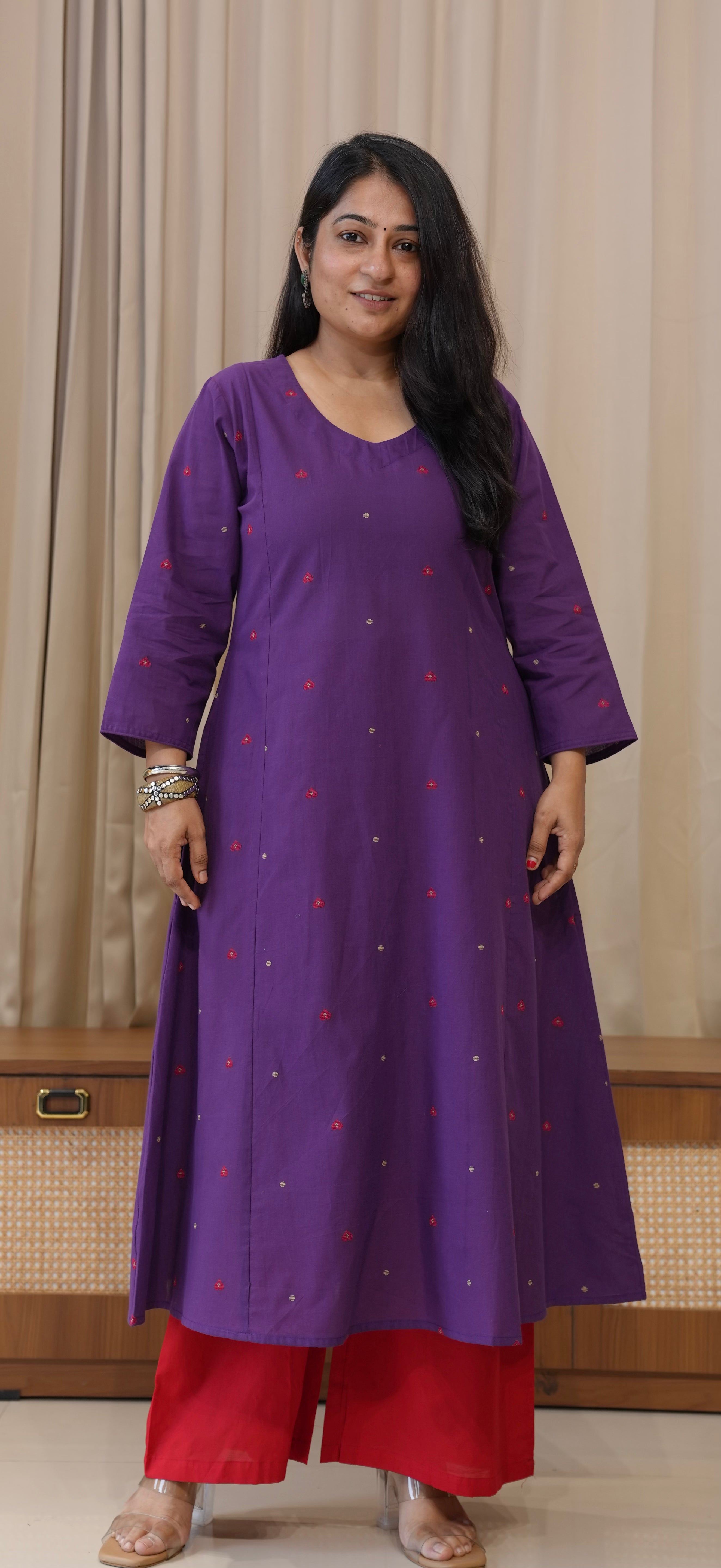 Hearts Handwoven Cotton Kurta - Purple