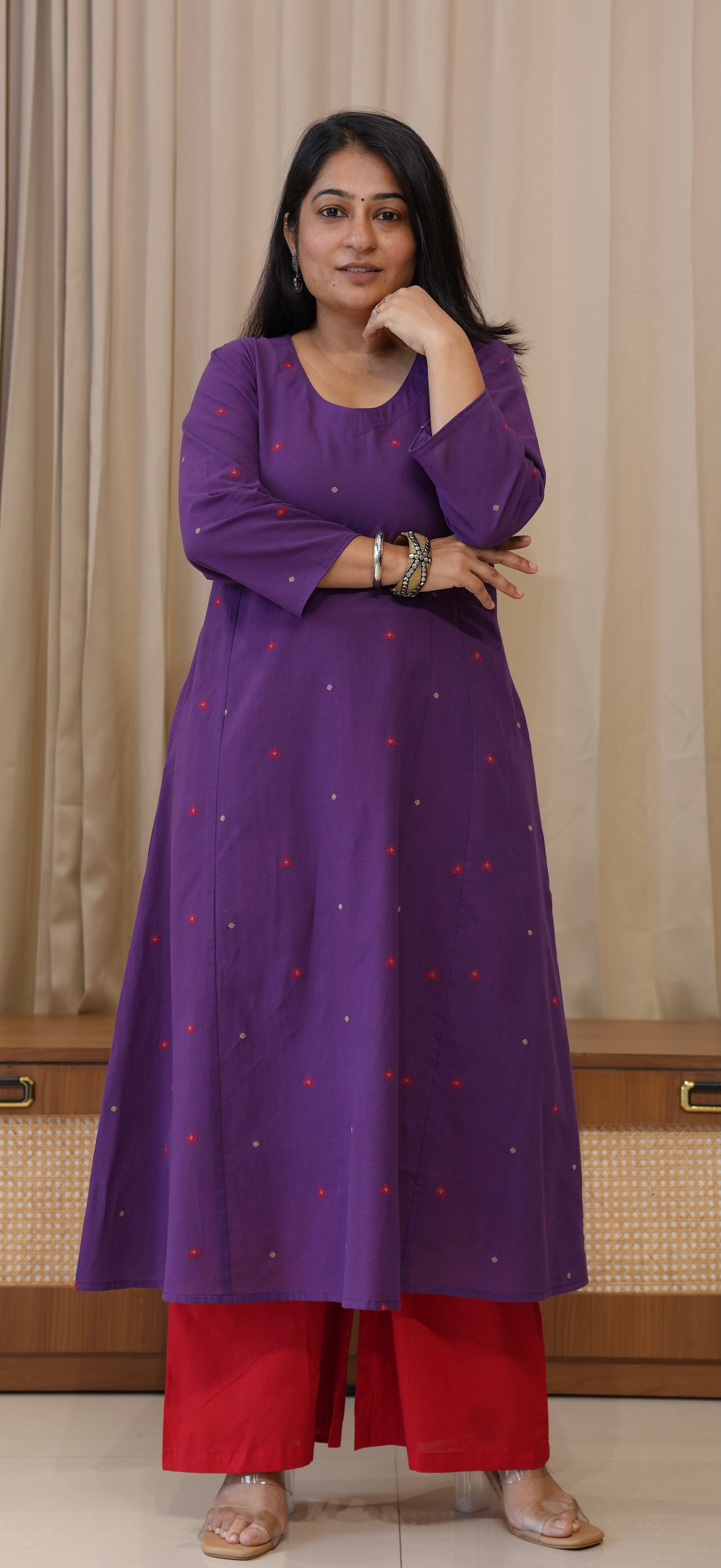 Hearts Handwoven Cotton Kurta - Purple