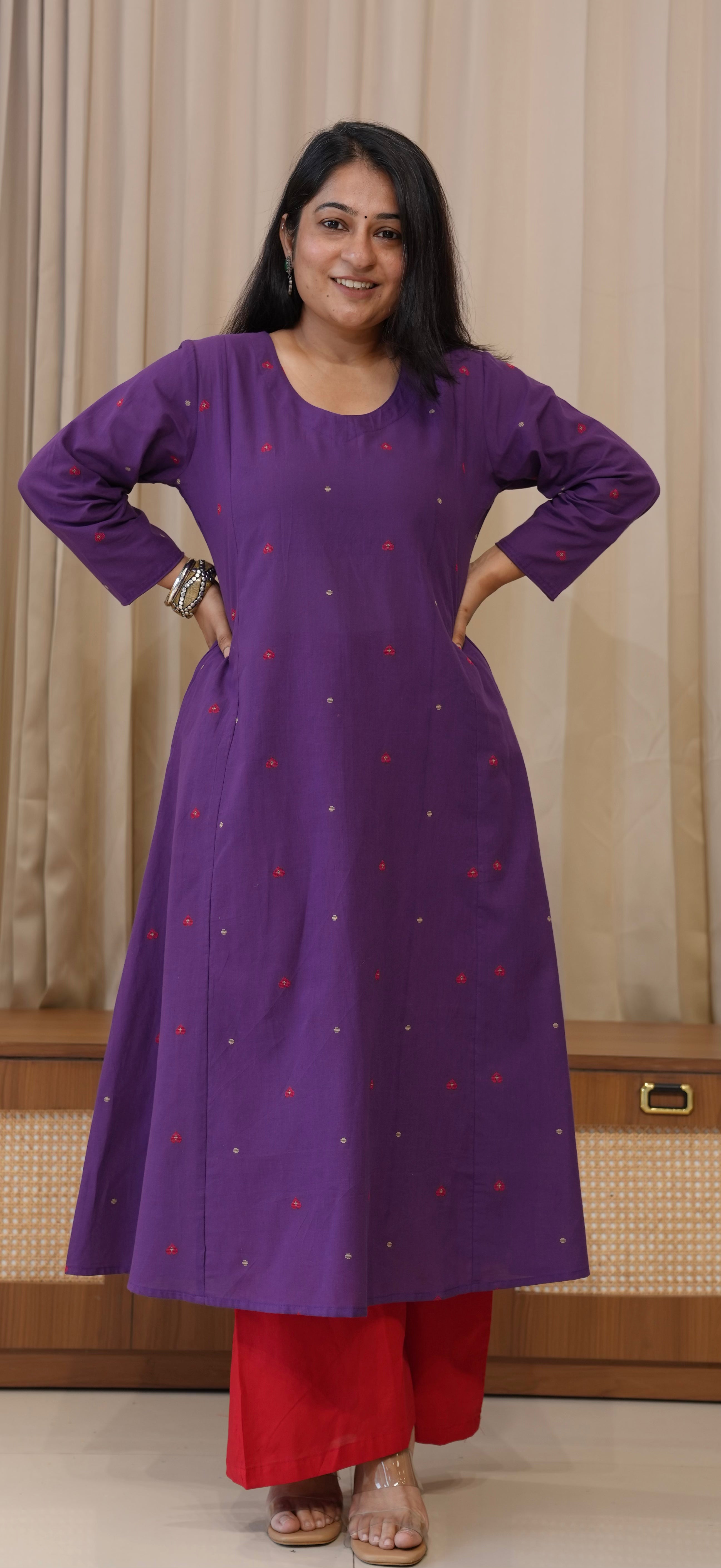 Hearts Handwoven Cotton Kurta - Purple